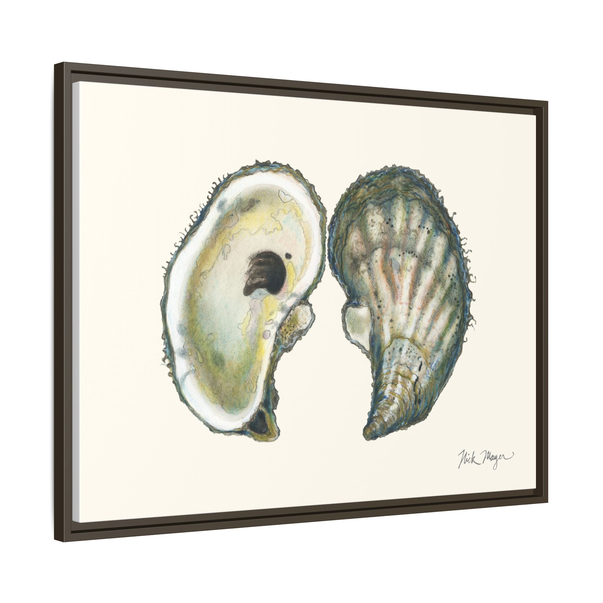 Framed Oysters Art Print — Coastal Sea Shell Wall Decor Printify