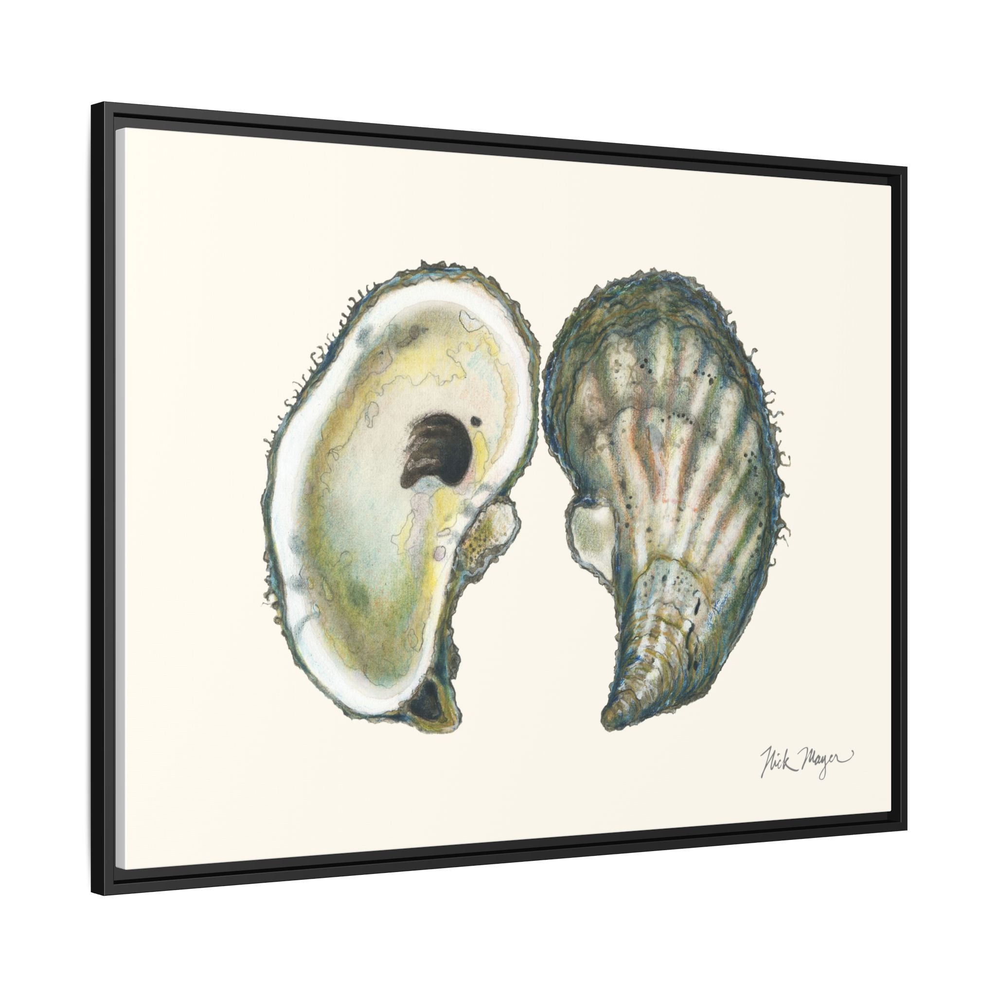 Framed Oysters Art Print — Coastal Sea Shell Wall Decor Printify