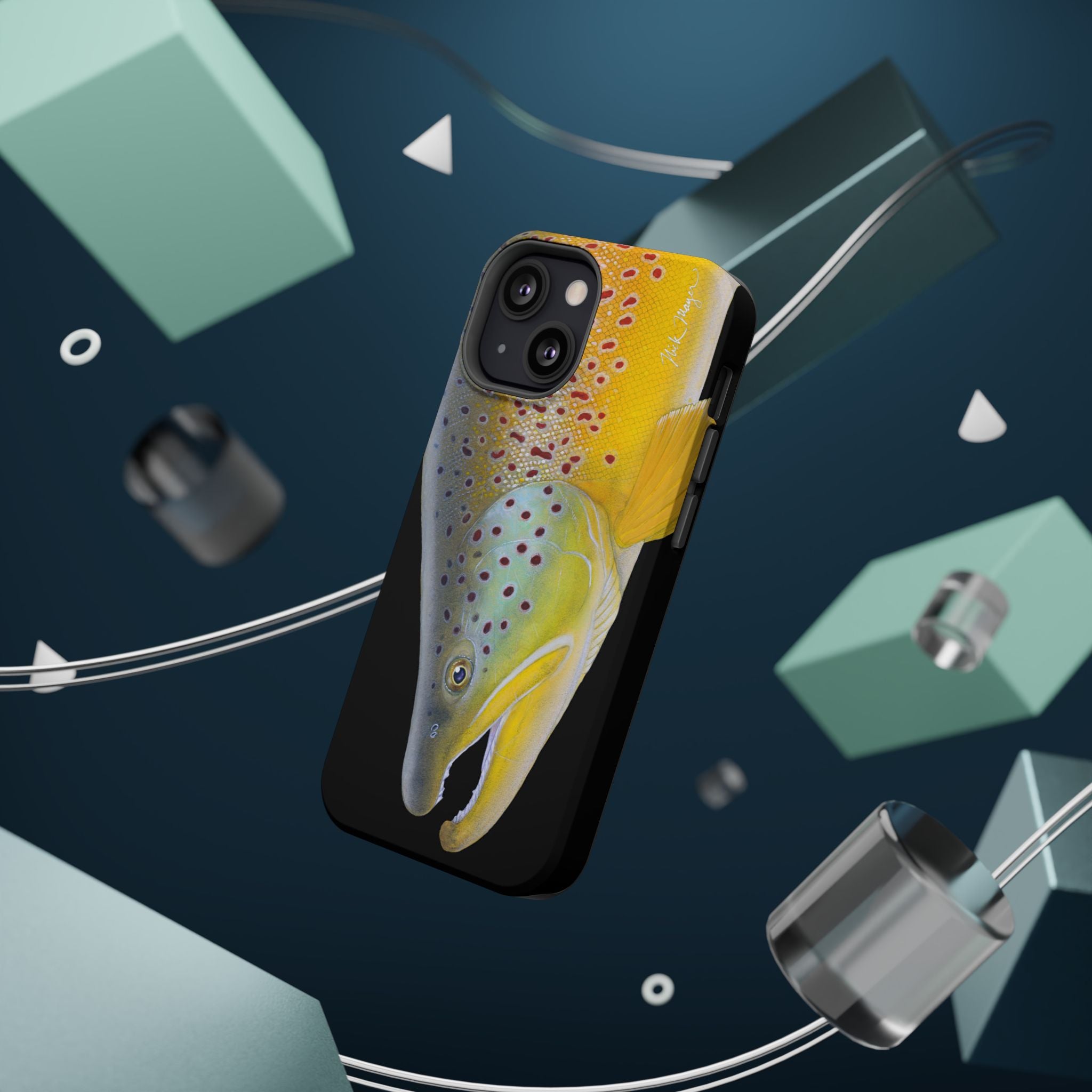 Brown Trout 3 Face Black MagSafe iPhone Case