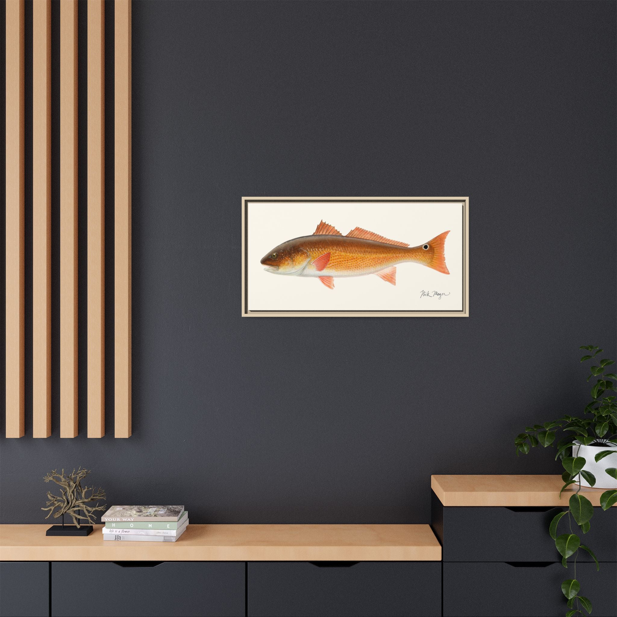 Redfish, 15 lbs Framed Canvas Print Printify