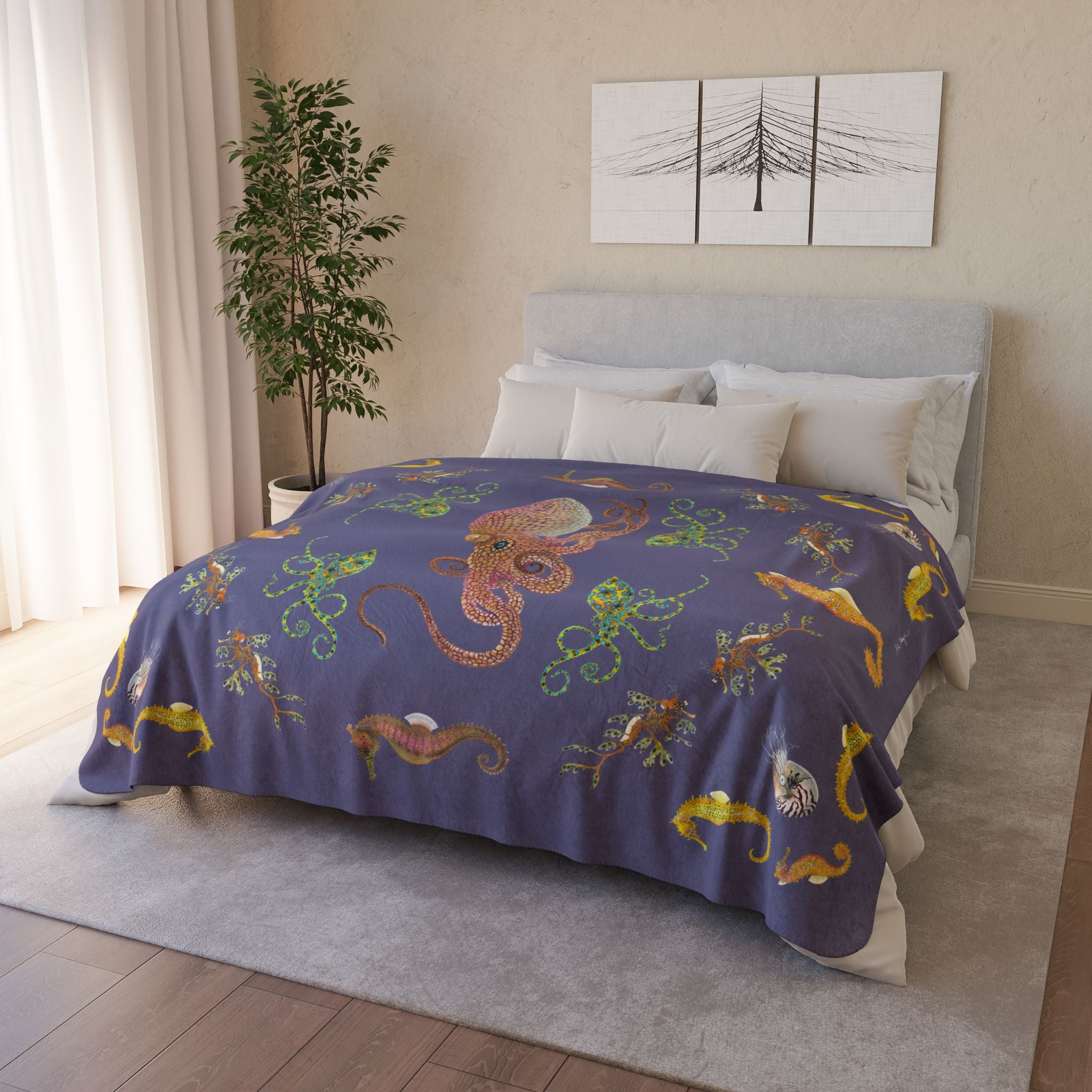 Octopi and Seahorses Soft Fleece Sherpa Blanket