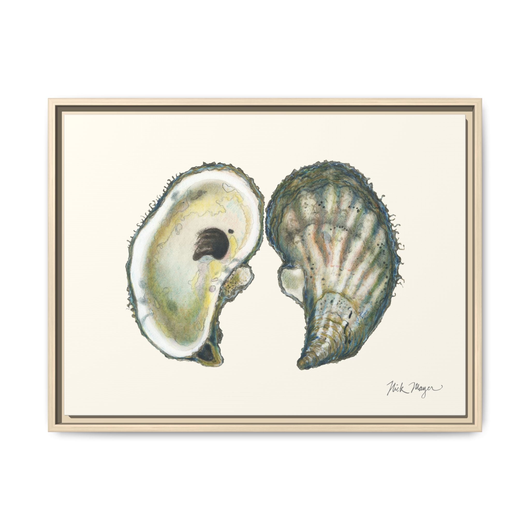 Framed Oysters Art Print — Coastal Sea Shell Wall Decor Printify