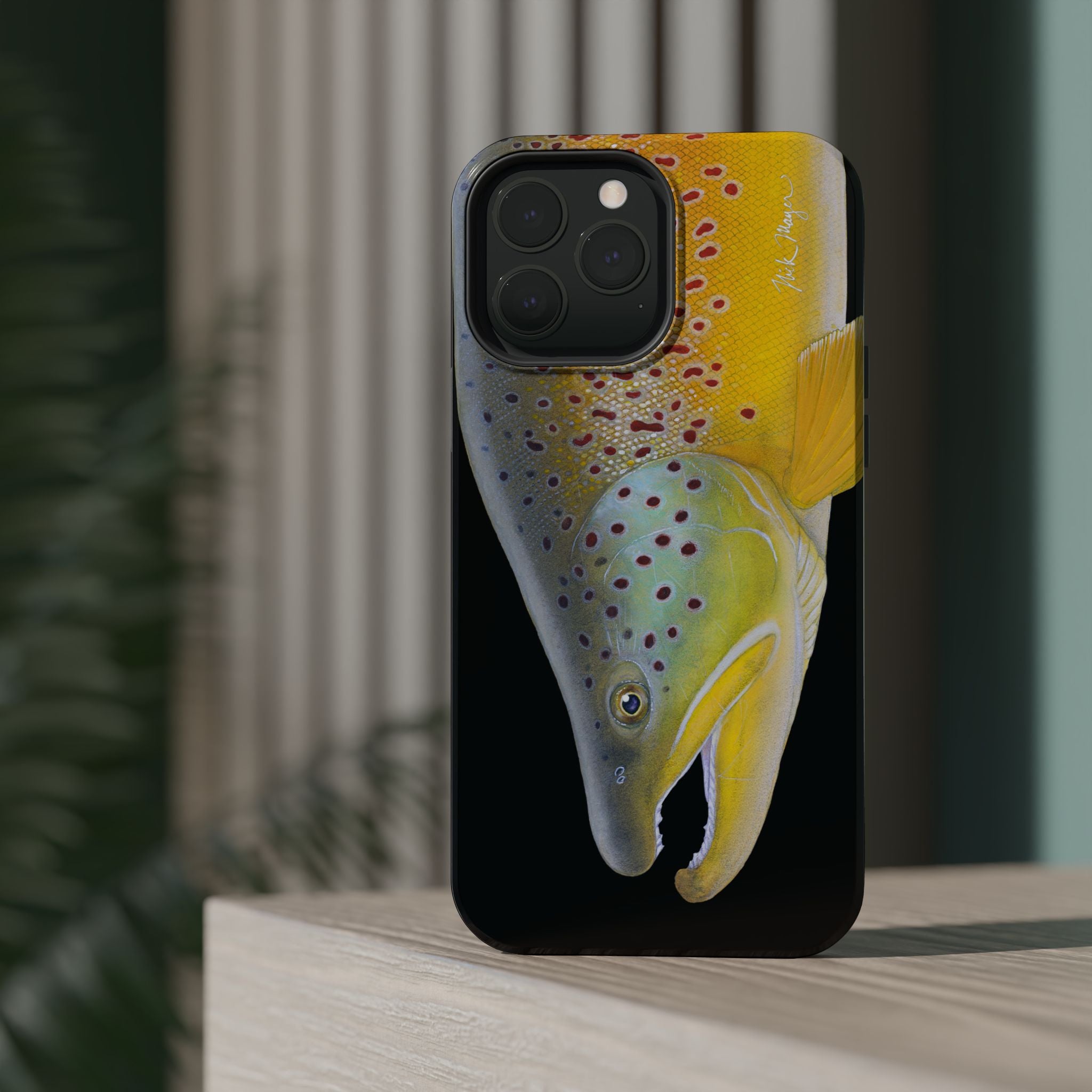 Brown Trout 3 Face Black MagSafe iPhone Case