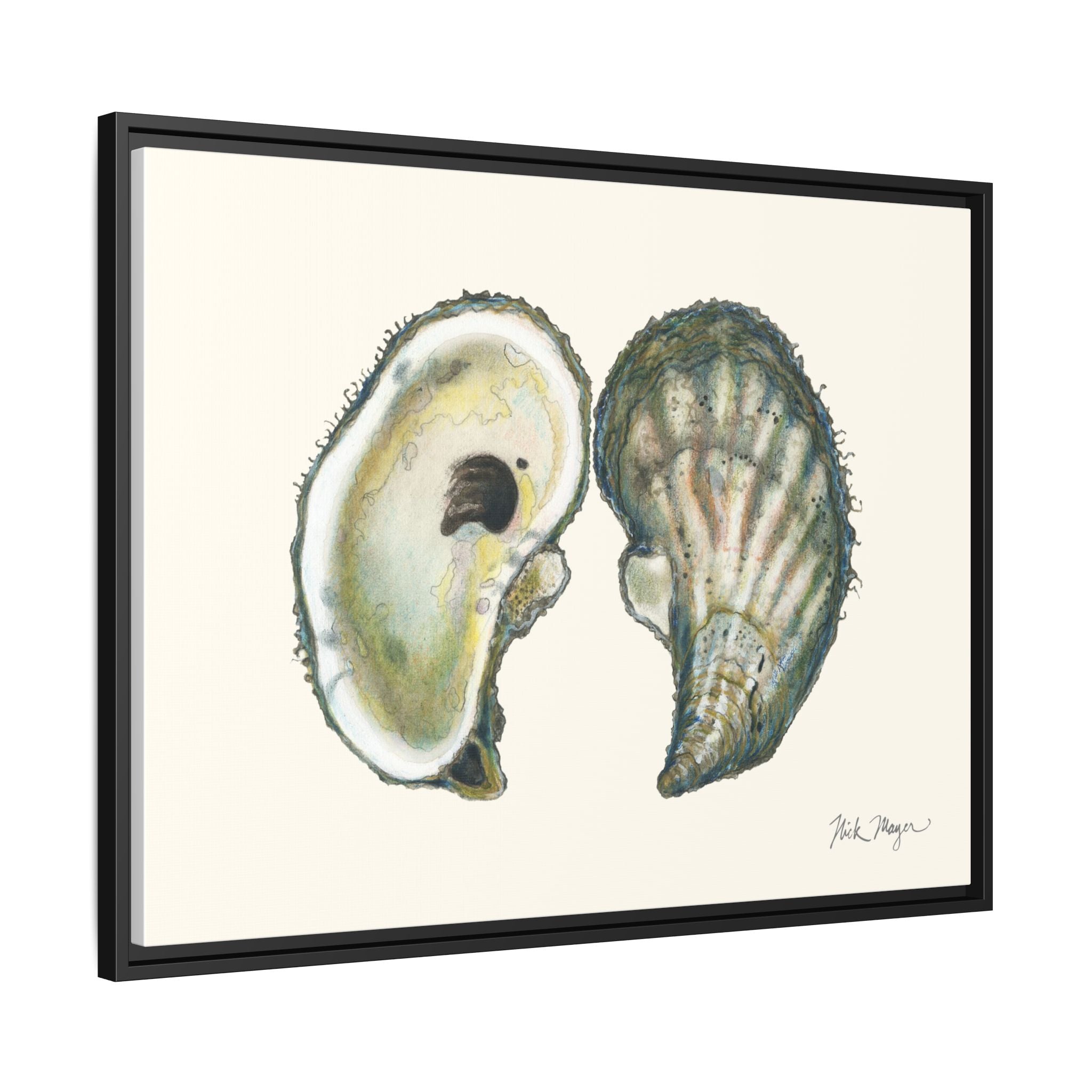 Framed Oysters Art Print — Coastal Sea Shell Wall Decor Printify