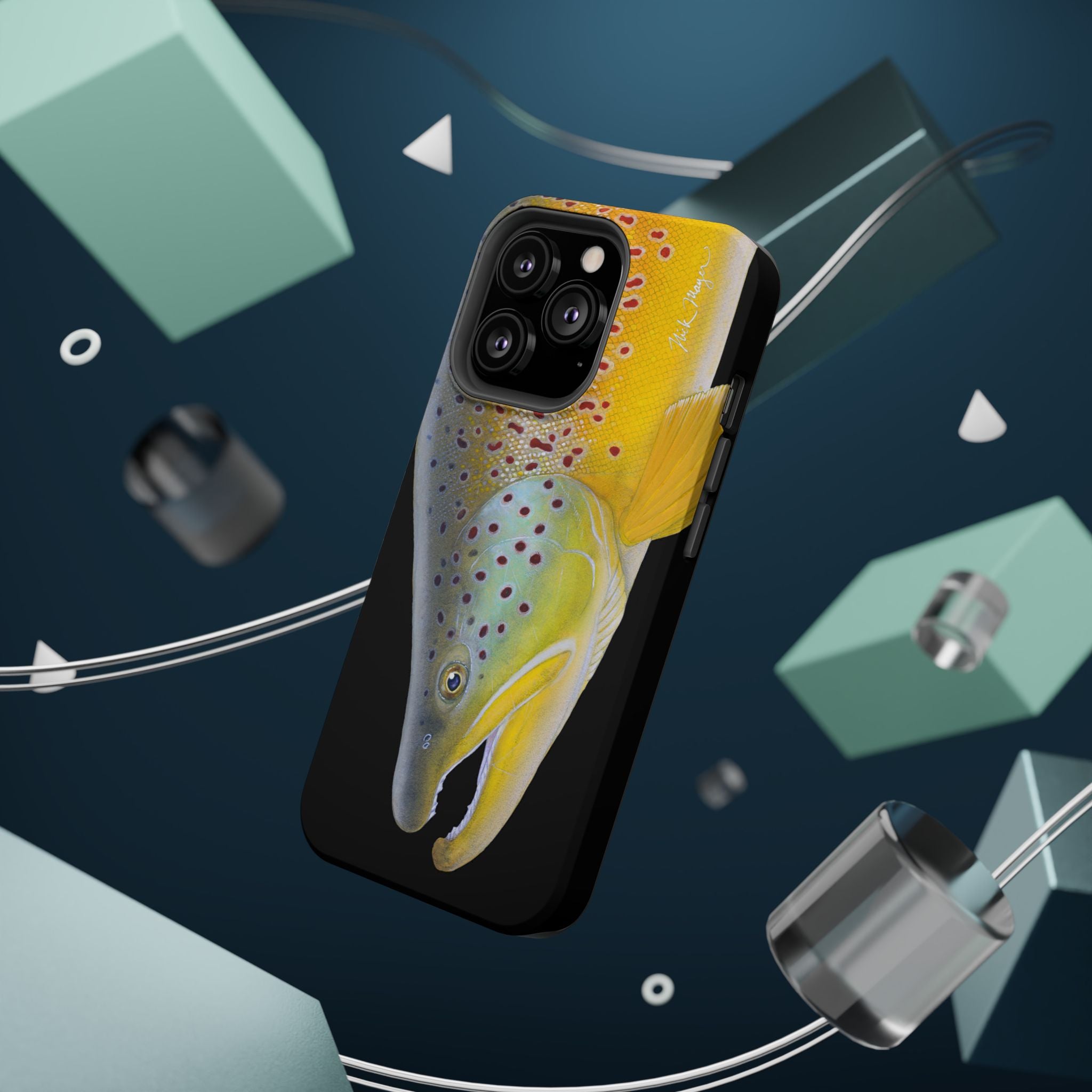 Brown Trout 3 Face Black MagSafe iPhone Case