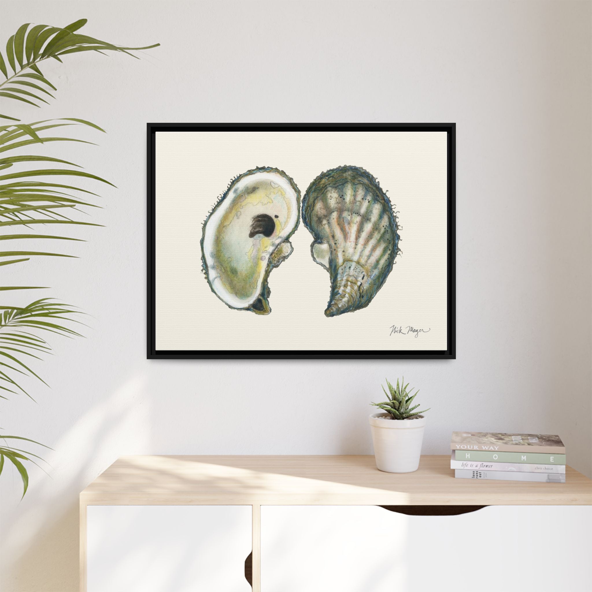 Framed Oysters Art Print — Coastal Sea Shell Wall Decor Printify