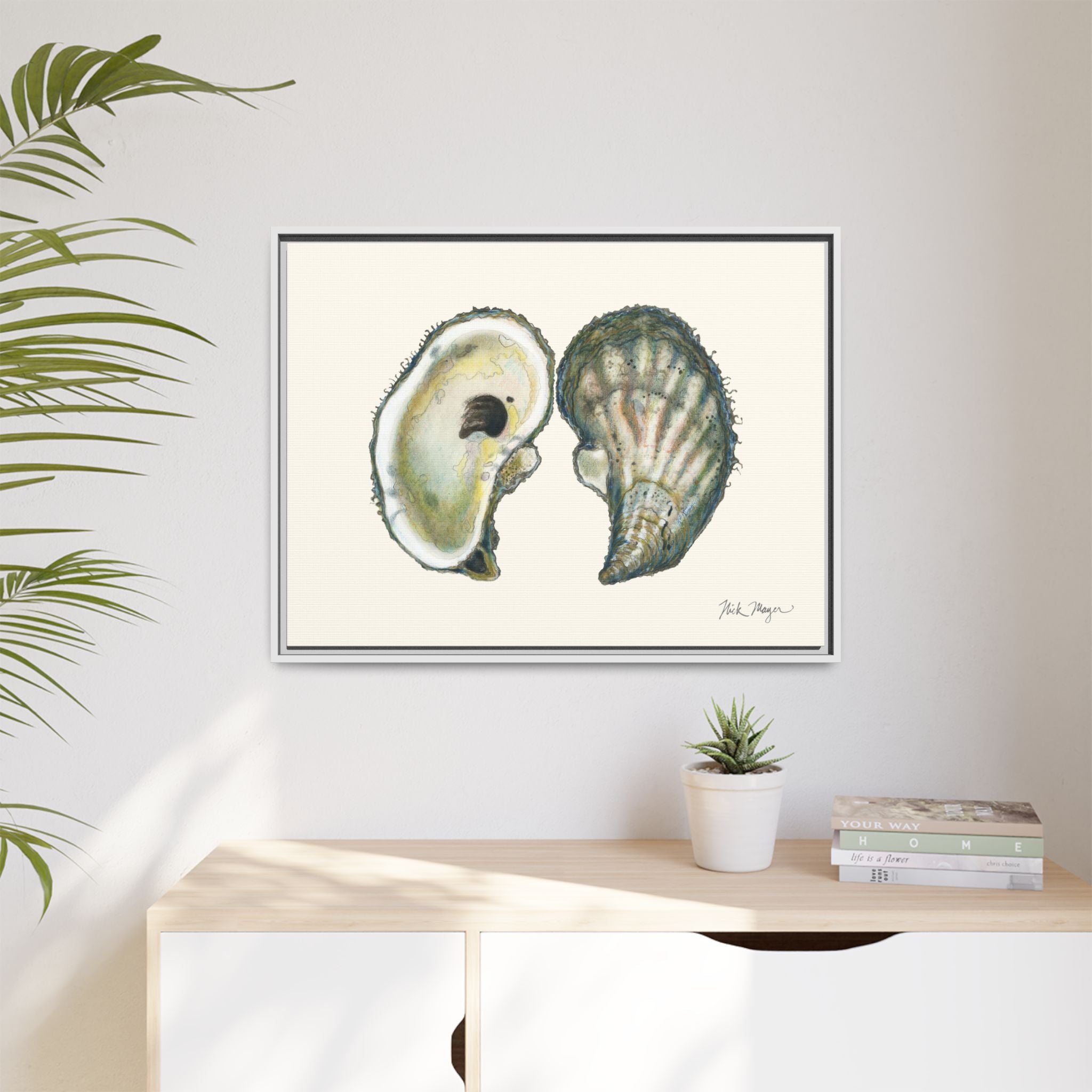 Framed Oysters Art Print — Coastal Sea Shell Wall Decor Printify