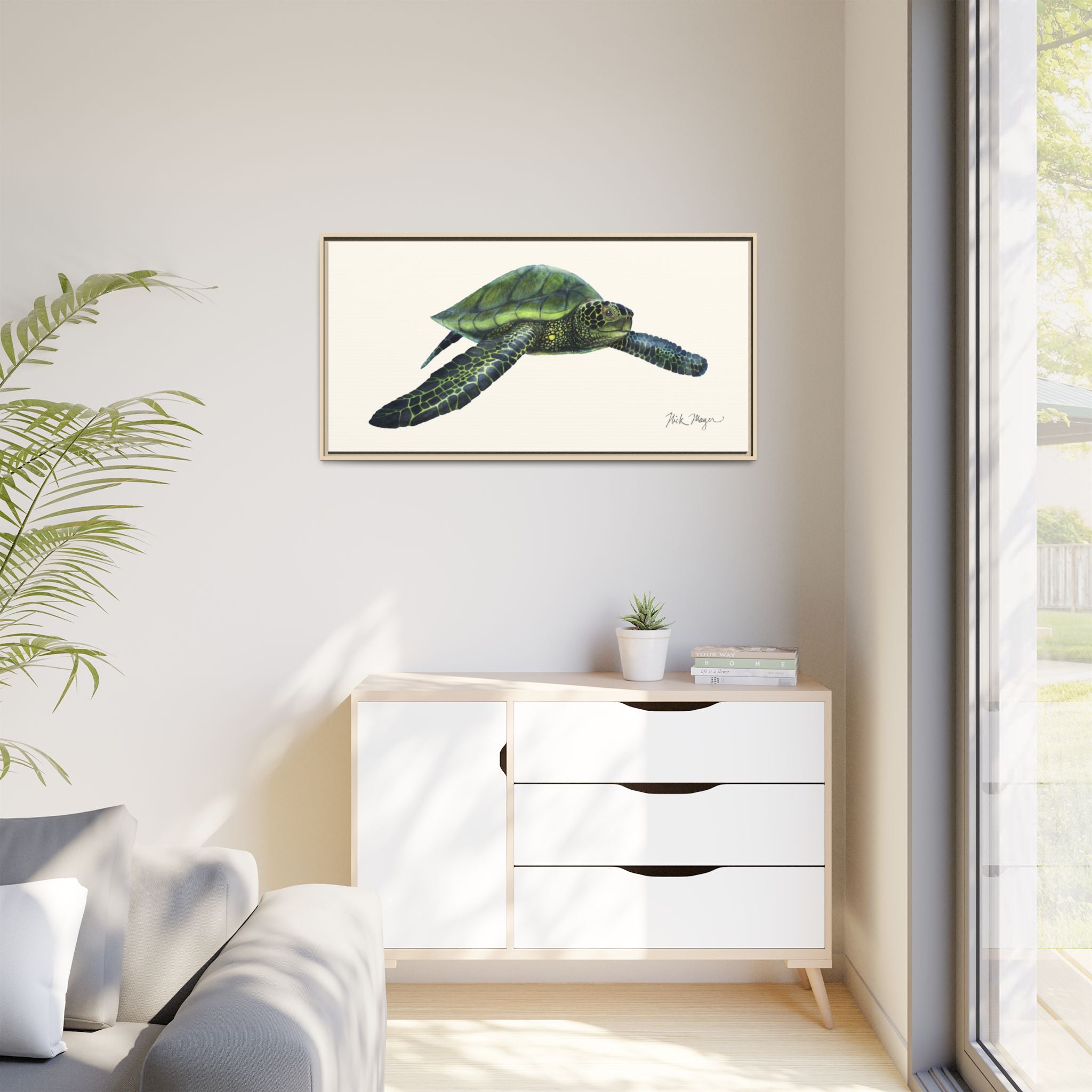 Green Sea Turtle I Framed Canvas Print Printify