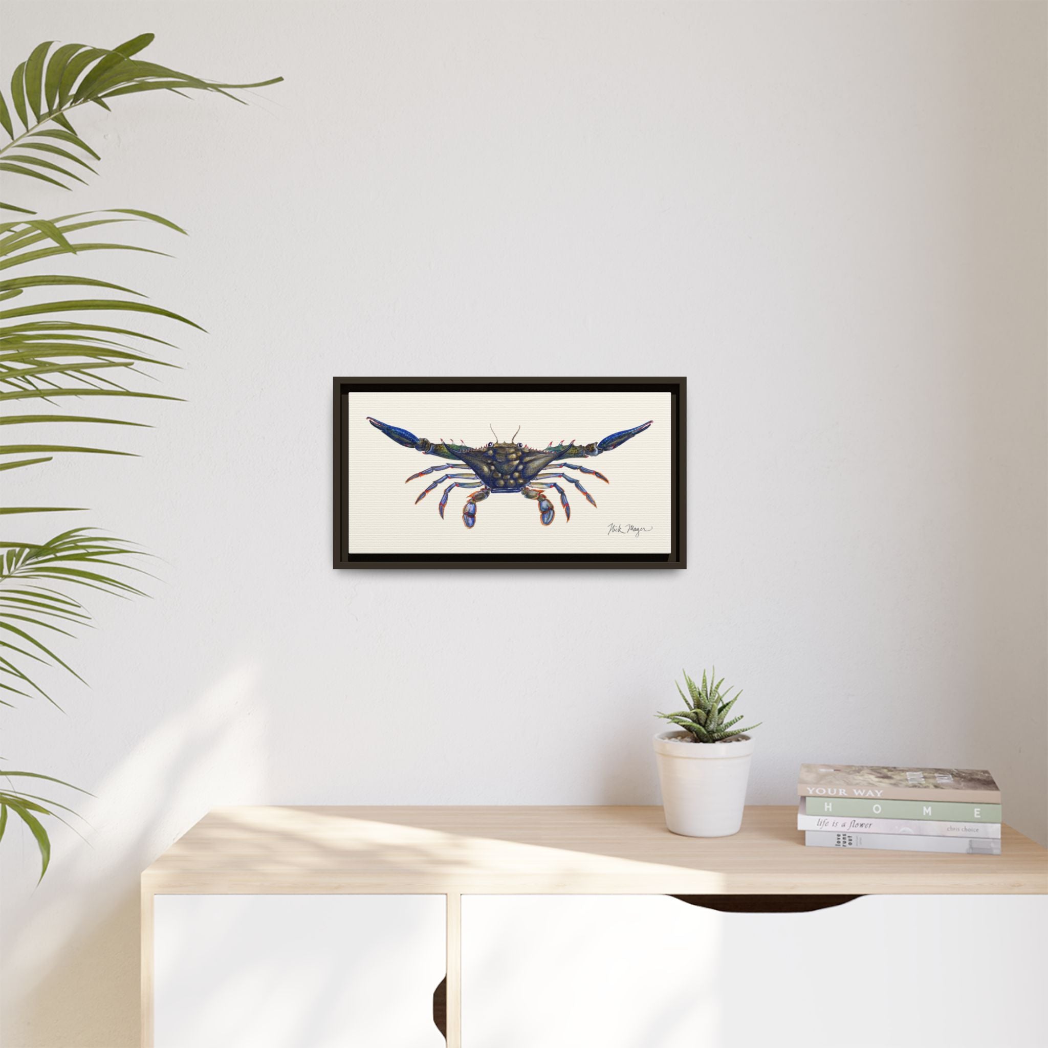 Blue Crab, Claws Out Framed Canvas Print Printify