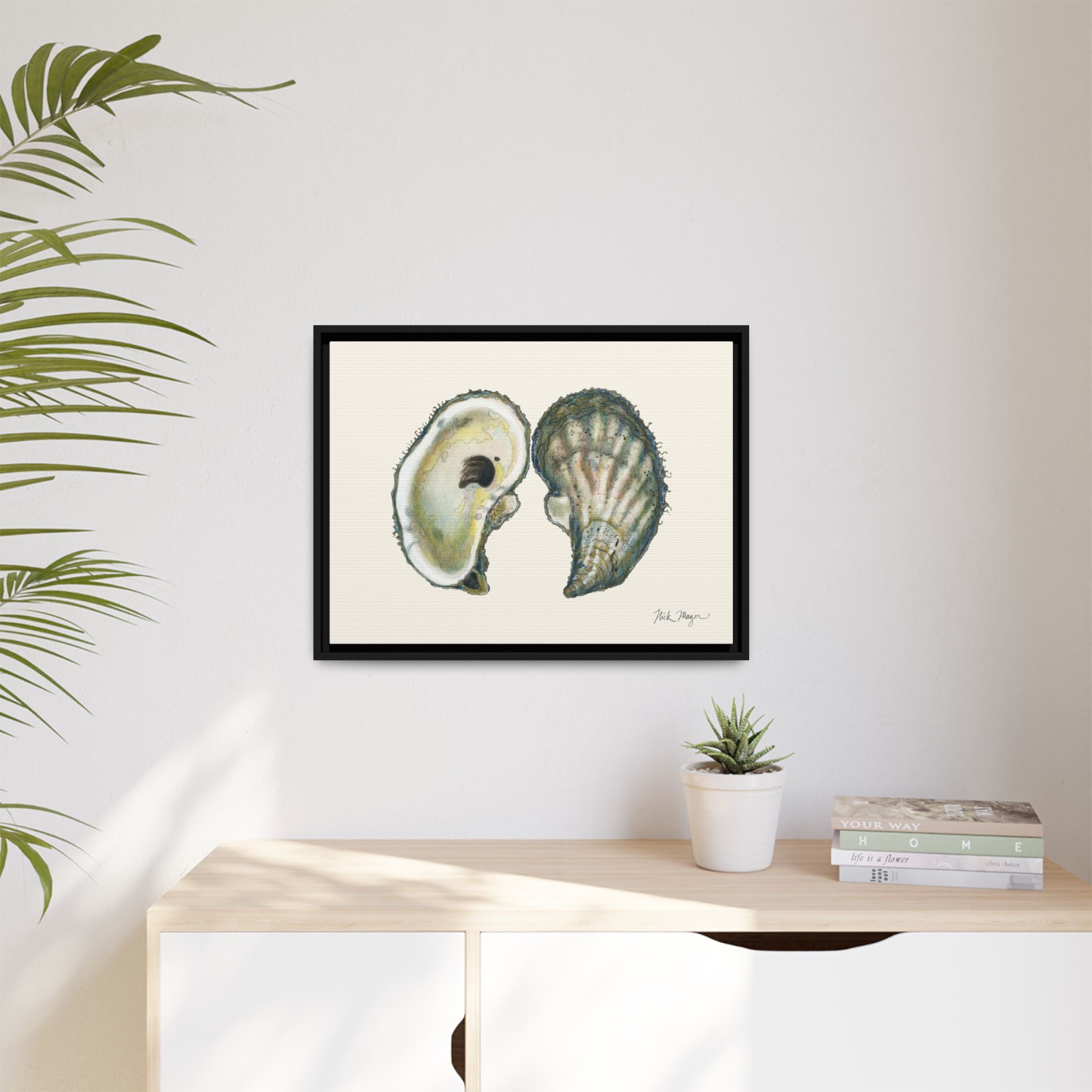 Framed Oysters Art Print — Coastal Sea Shell Wall Decor Printify