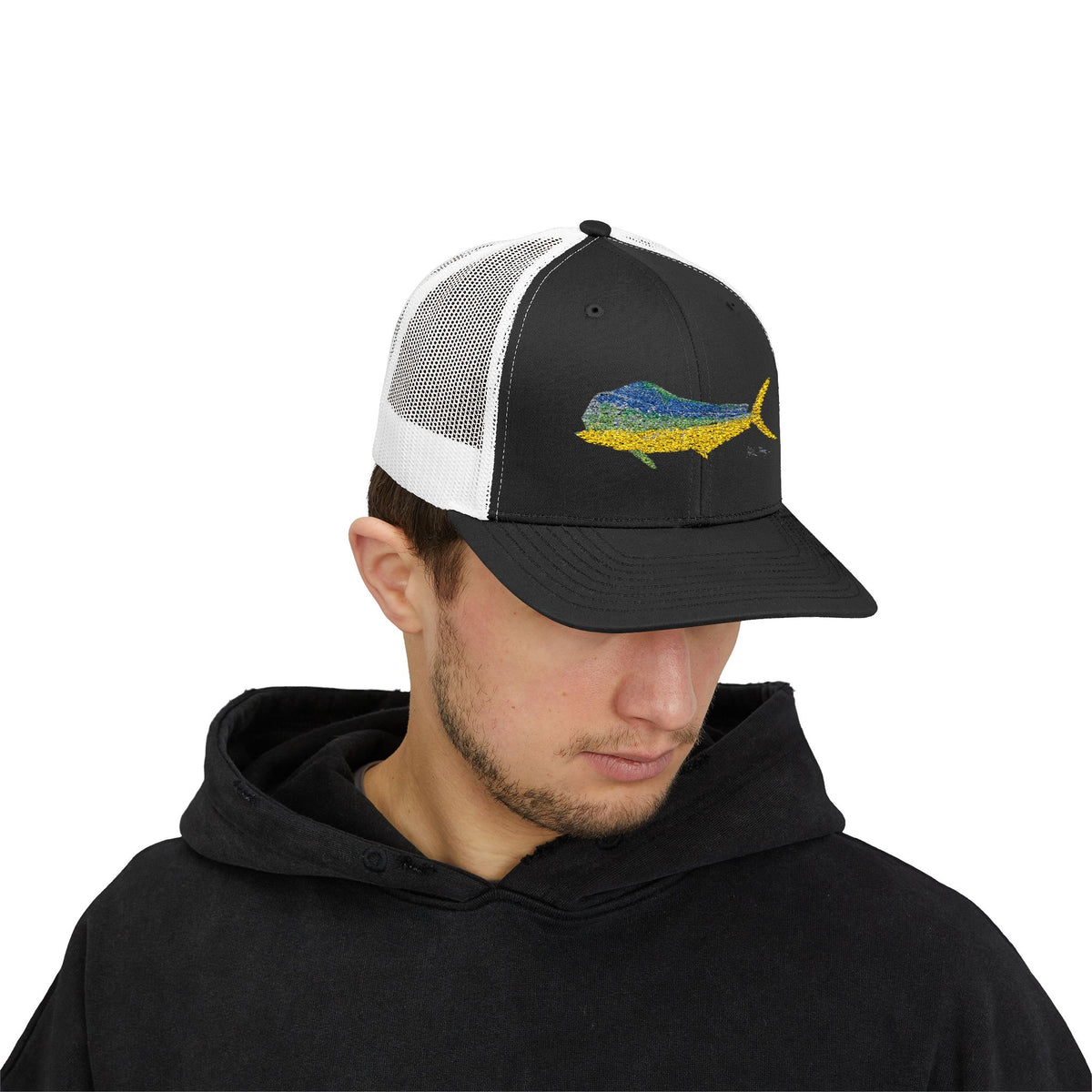 Bull Mahi Embroidered Snapback Trucker Hat Printify