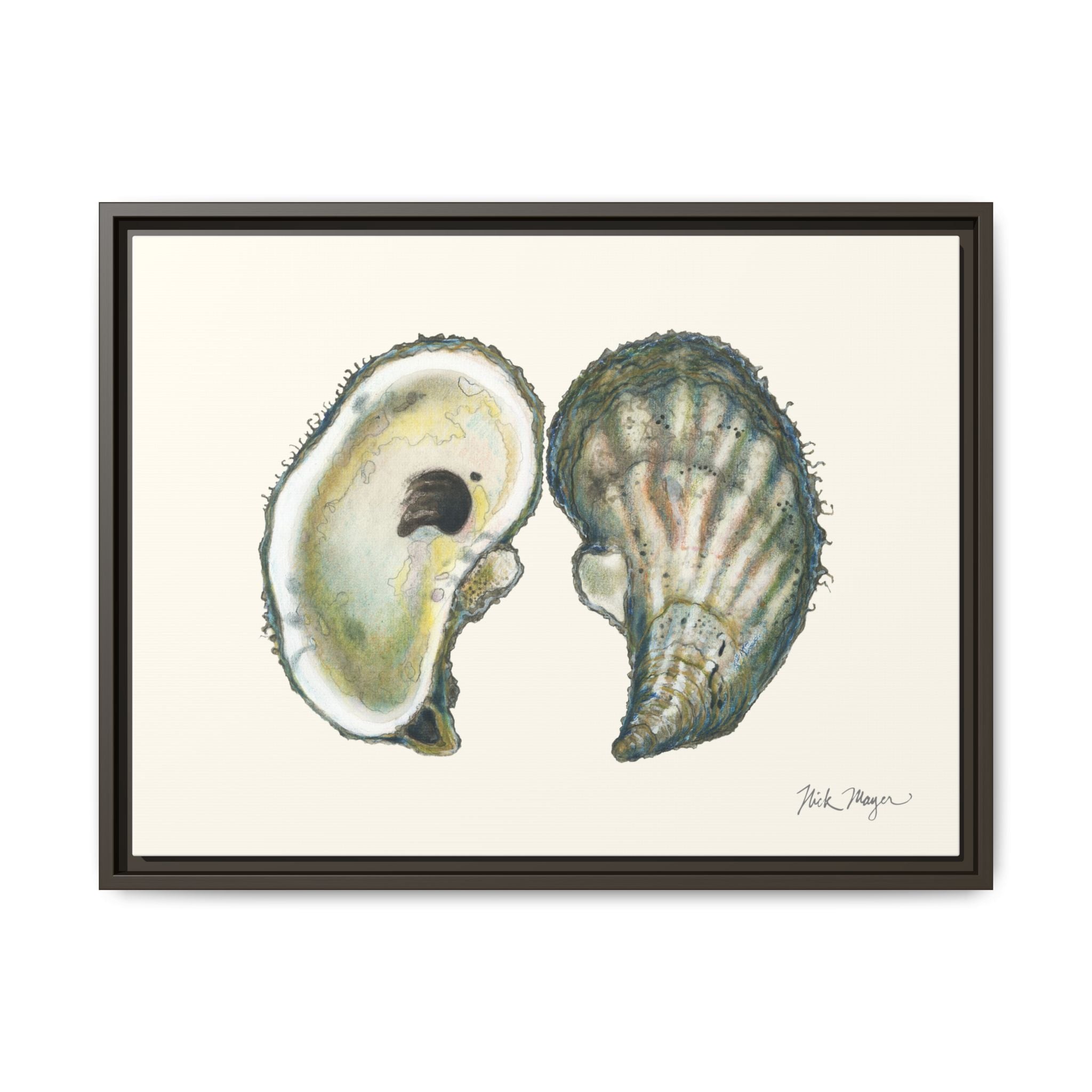 Framed Oysters Art Print — Coastal Sea Shell Wall Decor Printify