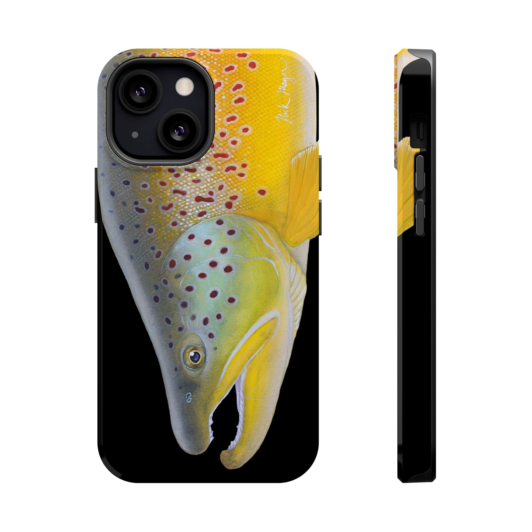 Brown Trout 3 Face Black MagSafe iPhone Case