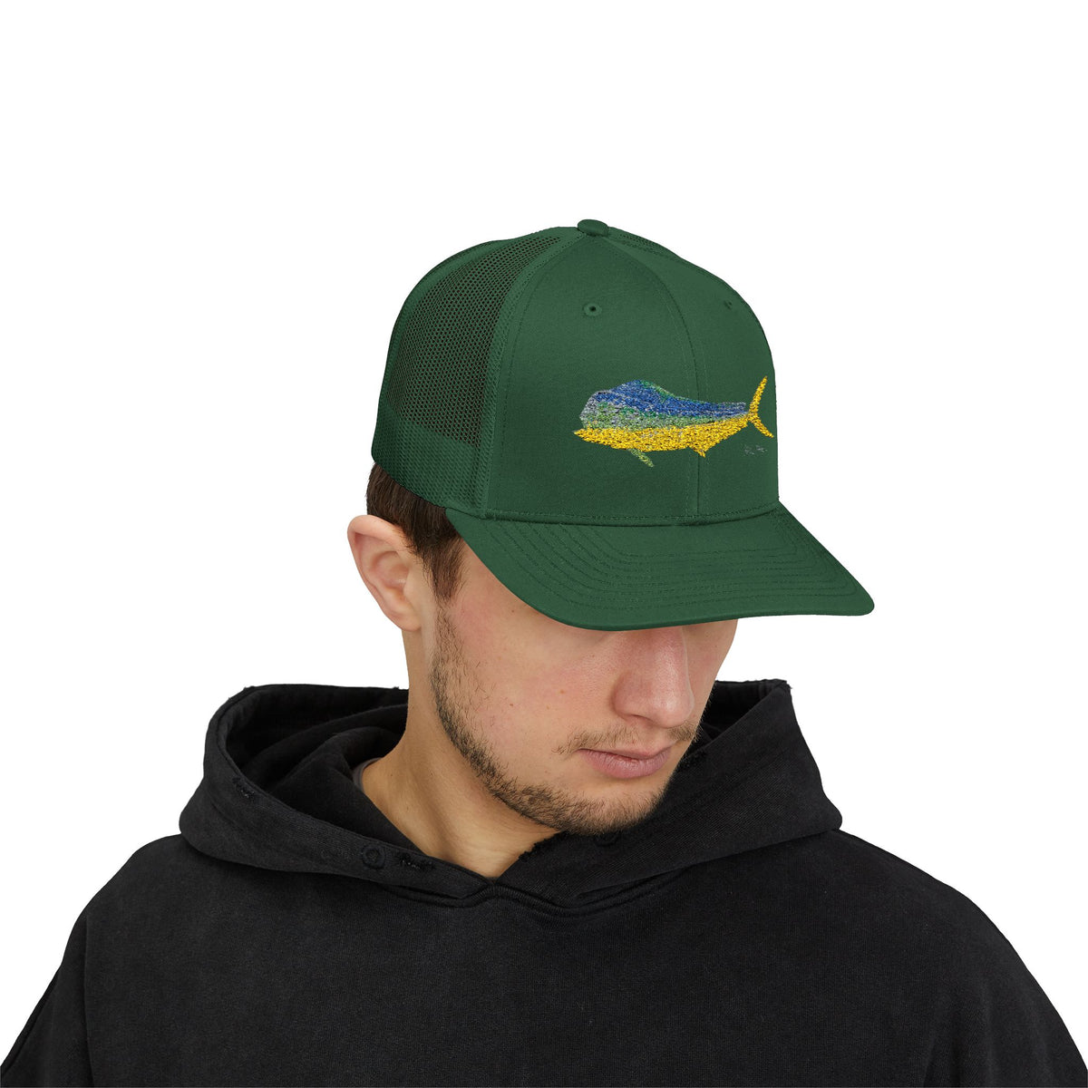 Bull Mahi Embroidered Snapback Trucker Hat Printify