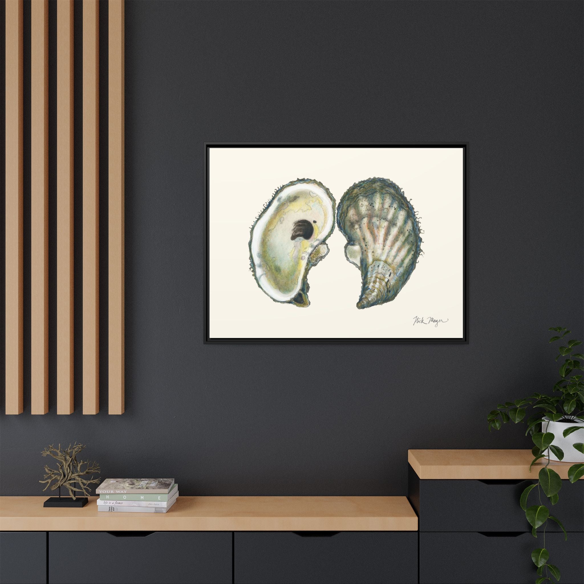 Framed Oysters Art Print — Coastal Sea Shell Wall Decor Printify