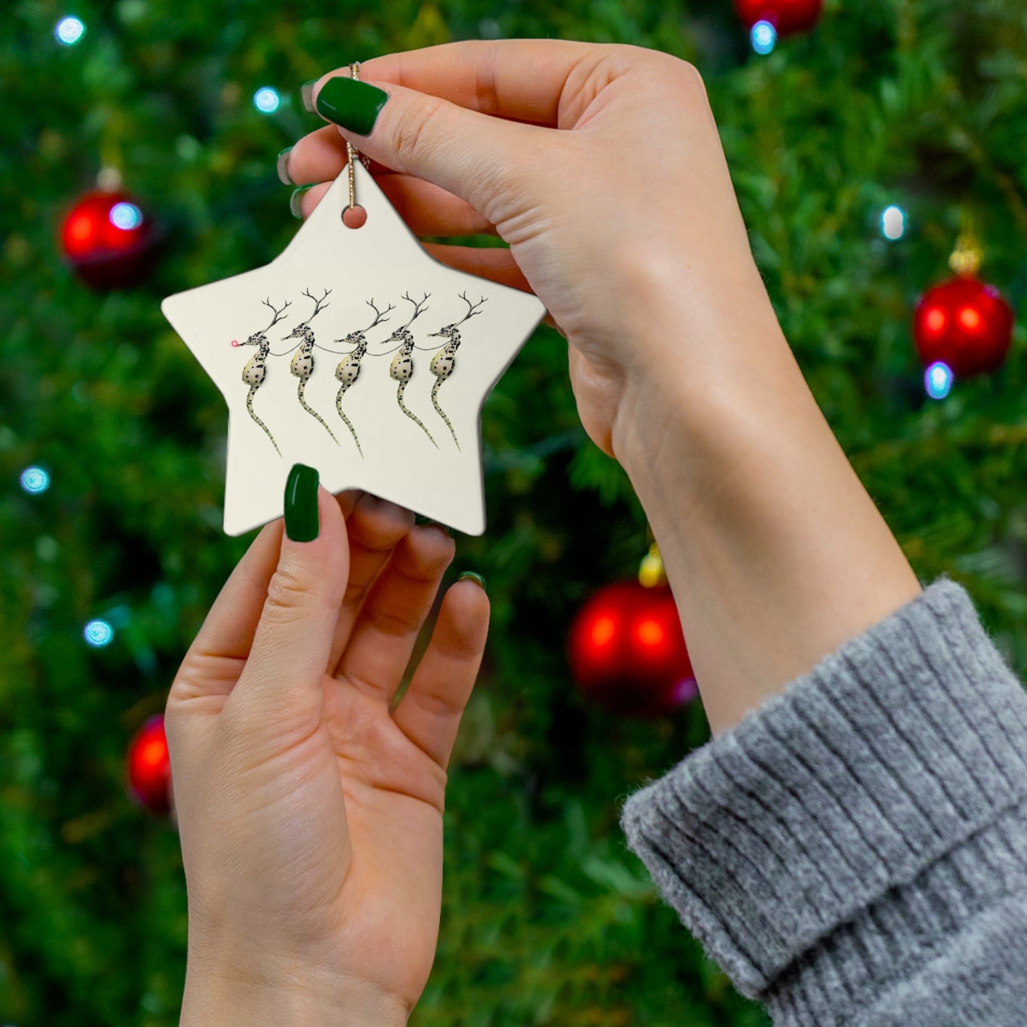 Santa's Seahorses Ceramic Ornament