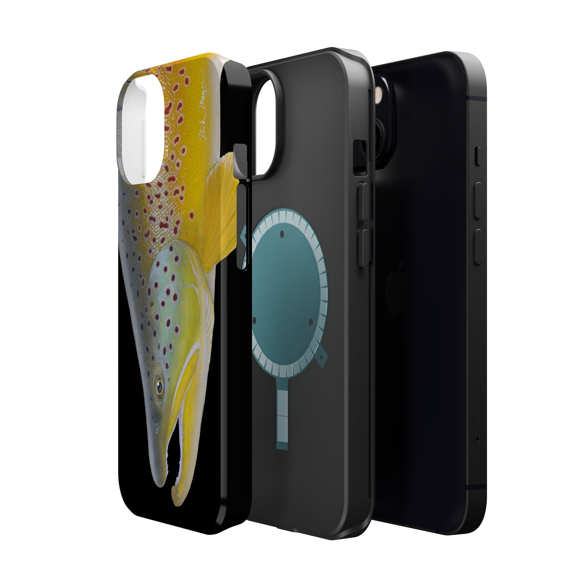 Brown Trout 3 Face Black MagSafe iPhone Case