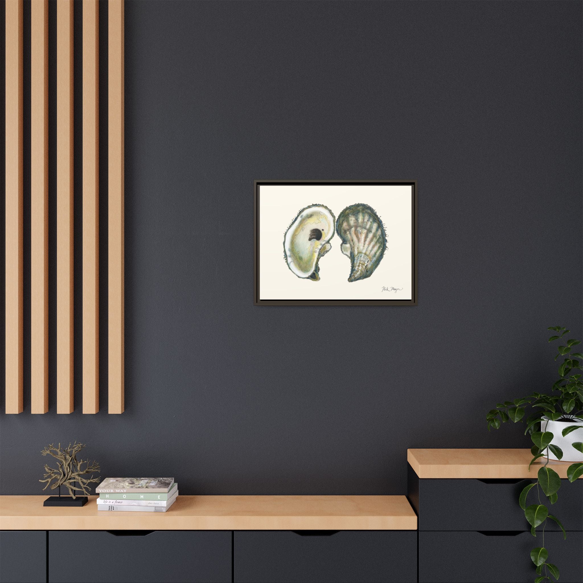 Framed Oysters Art Print — Coastal Sea Shell Wall Decor Printify