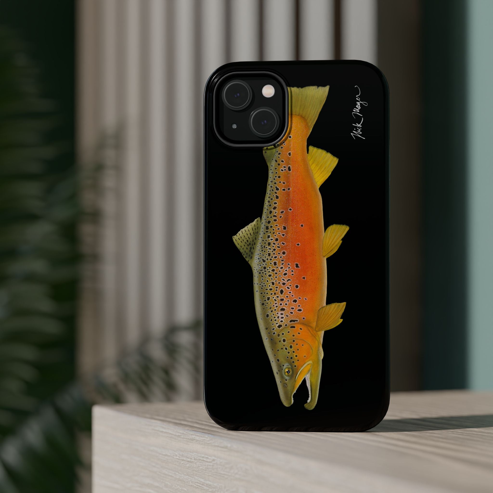 Brown Trout 2 Black MagSafe iPhone Case, NEW for Holiday 2025!