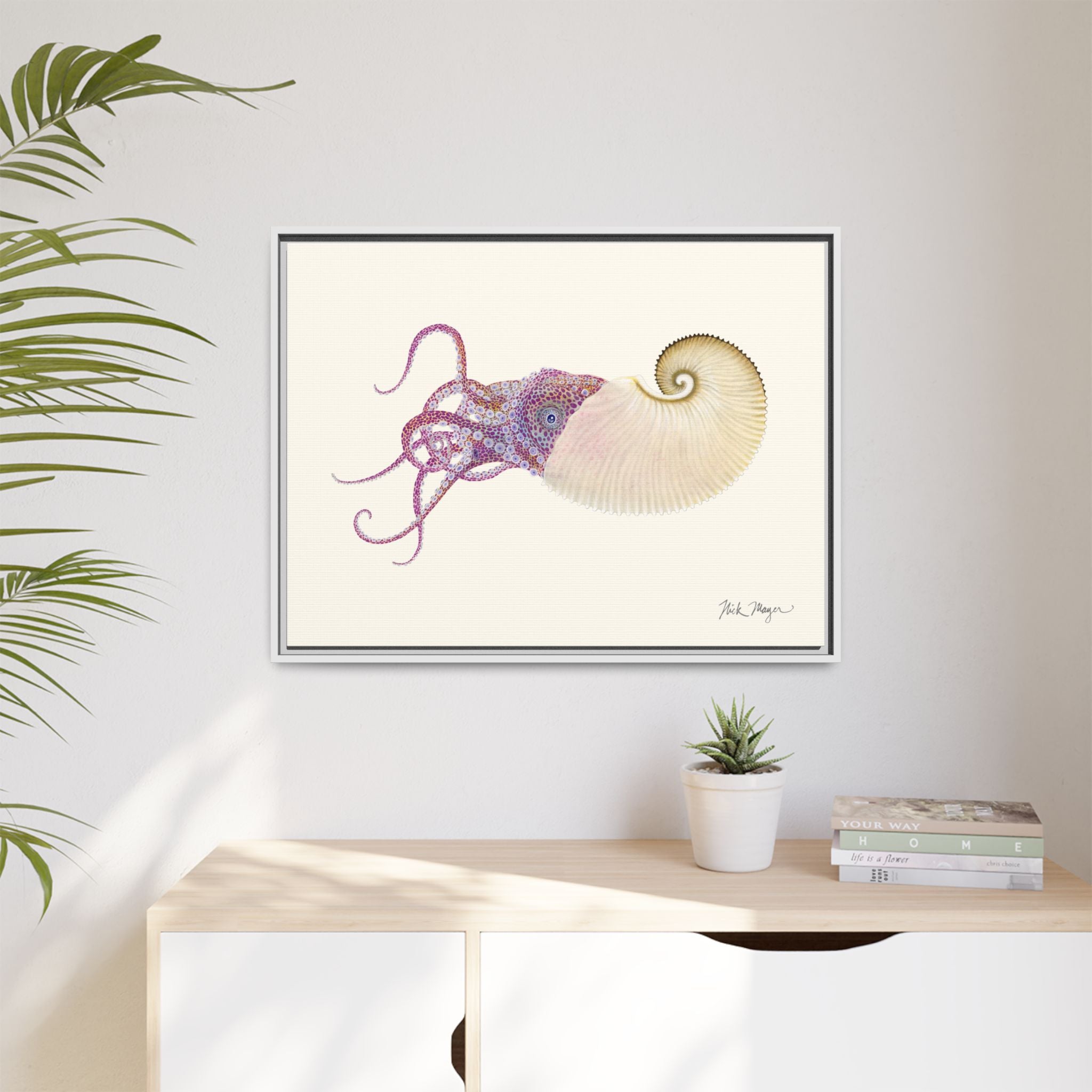 Paper Nautilus Framed Canvas Print Printify