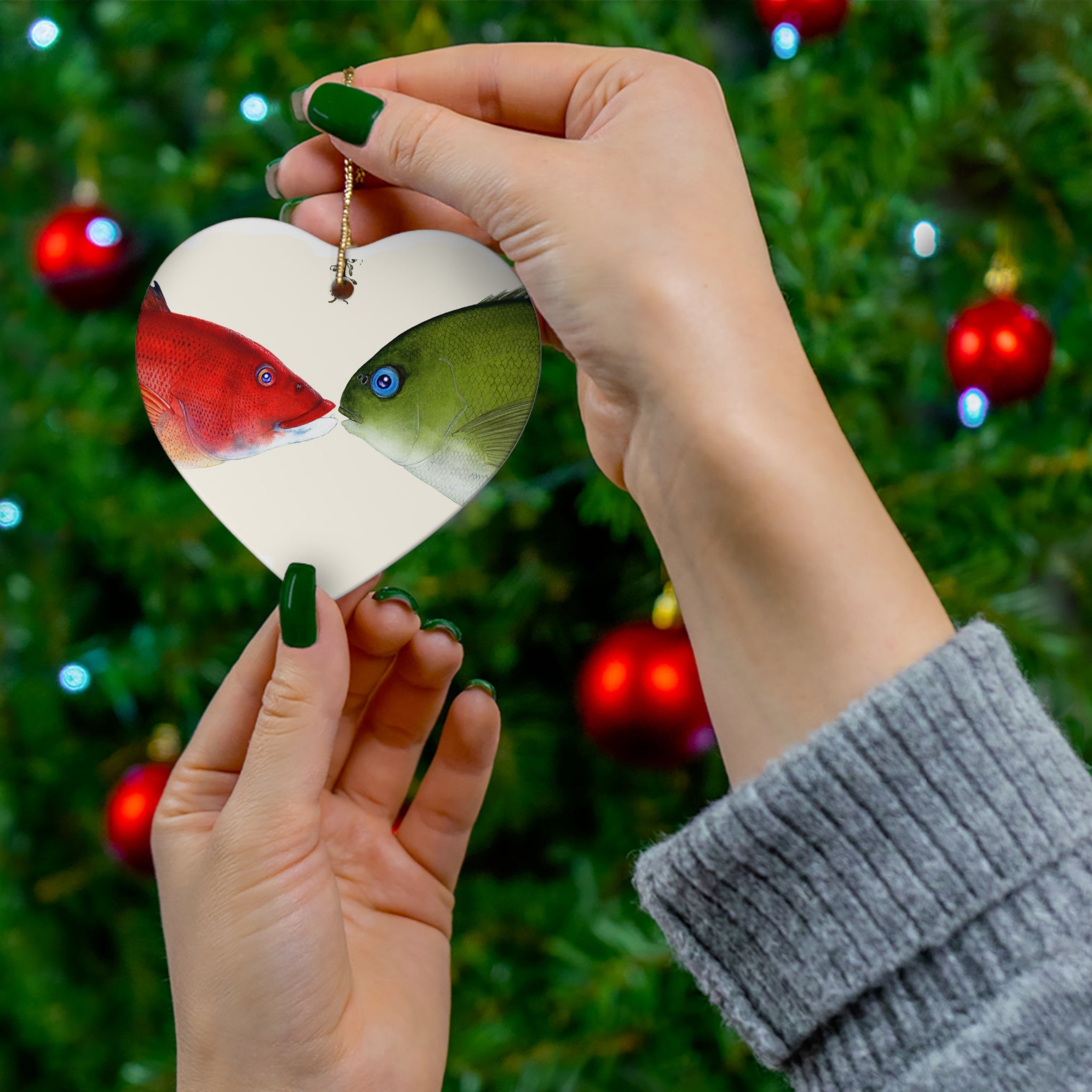 Holiday Kisses Ceramic Ornament