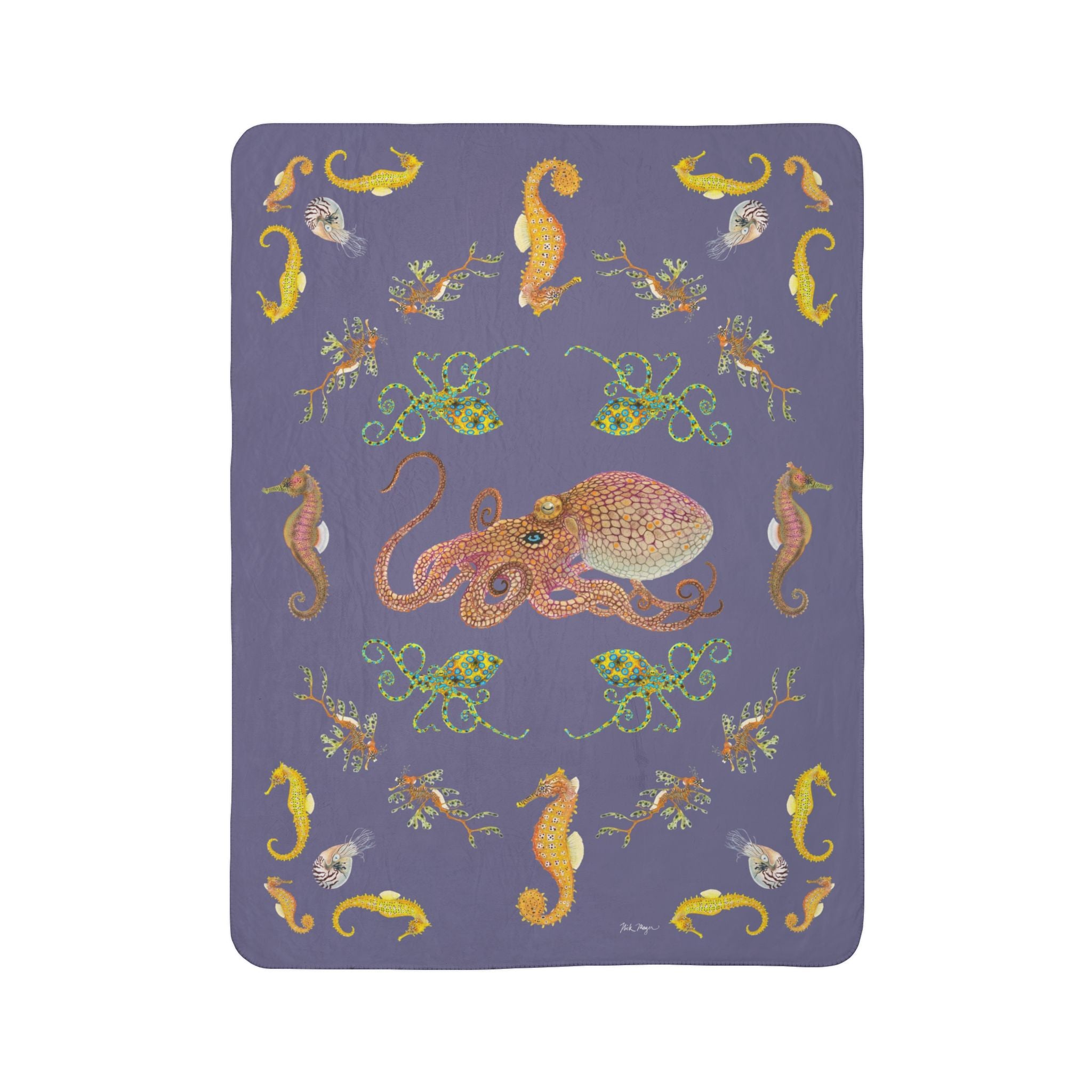 Octopi and Seahorses Soft Fleece Sherpa Blanket