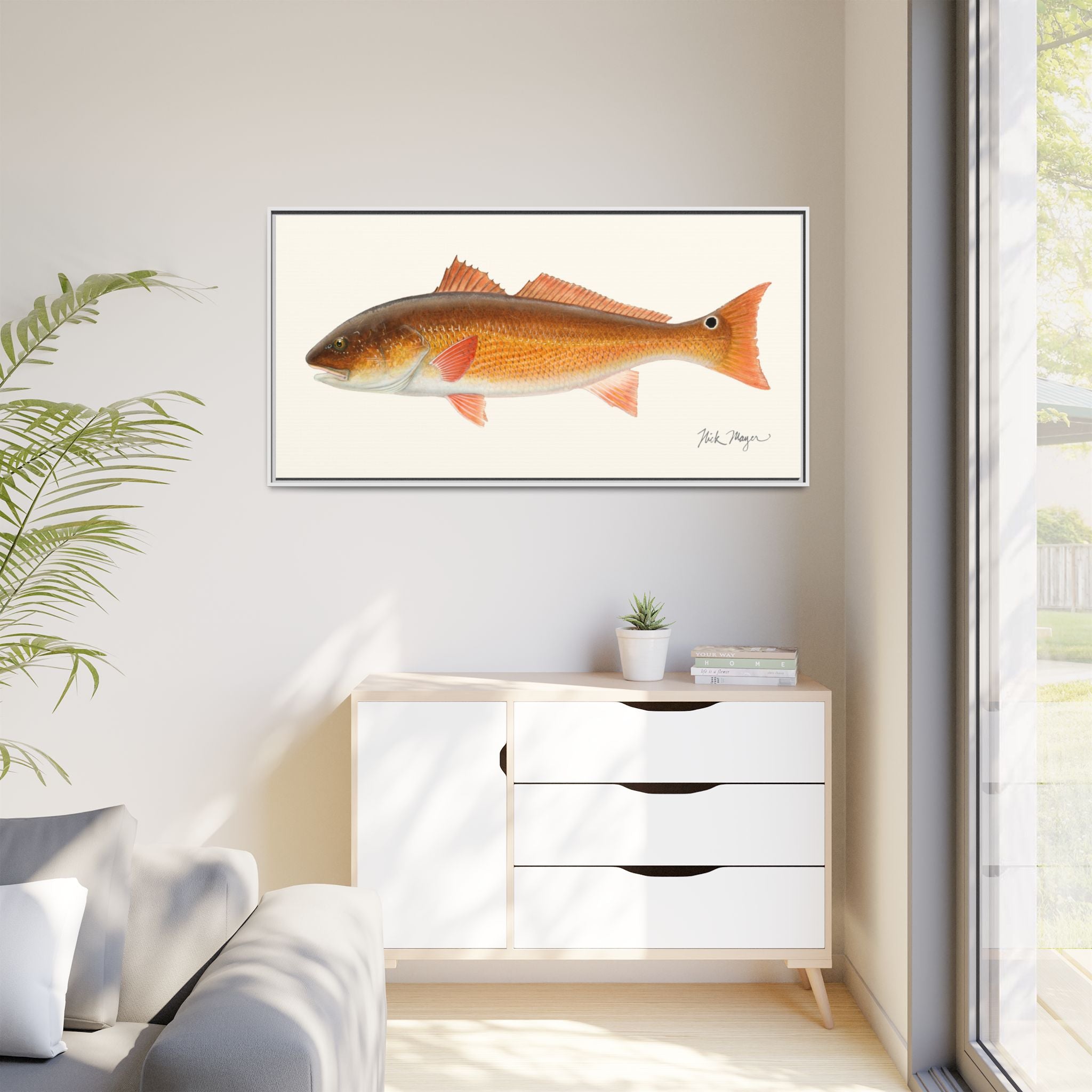 Redfish, 15 lbs Framed Canvas Print Printify