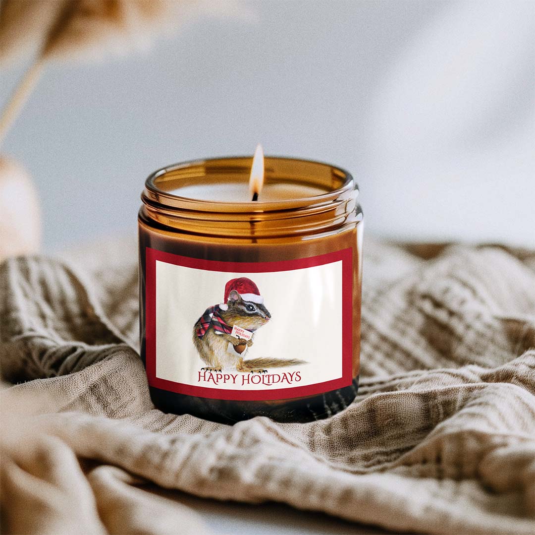 Holiday Chipmunk Natural Scented Soy Candle - 2 Sizes & 9 Fragrance Choices - NEW for Holiday 2025!