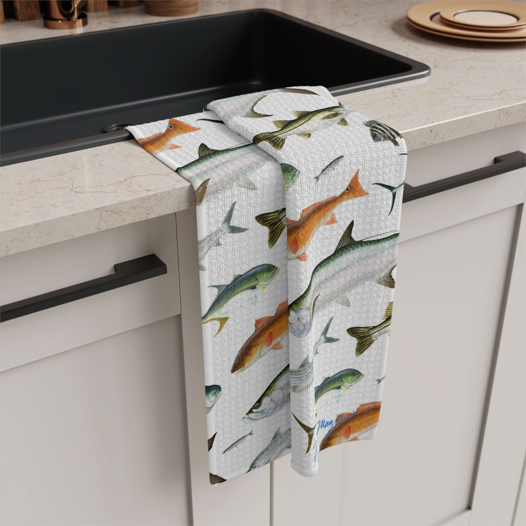 Southern Flats Fish White Soft Kitchen Towel