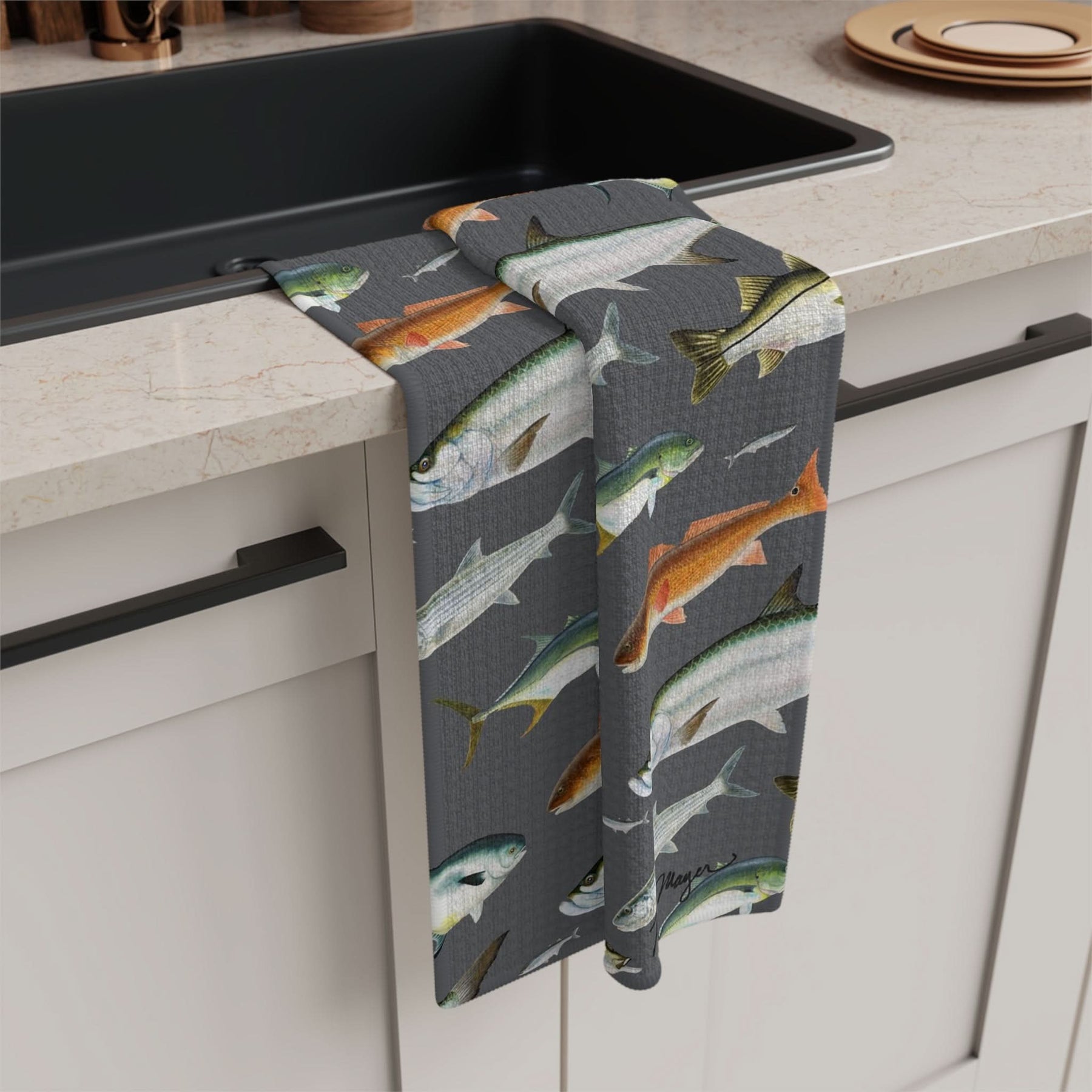 Southern Flats Fish Grey Soft Kitchen Towel - NEW for Fall 2023!