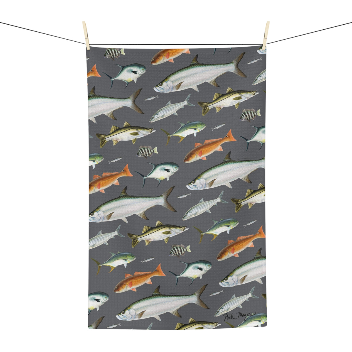 Southern Flats Fish Grey Soft Kitchen Towel
