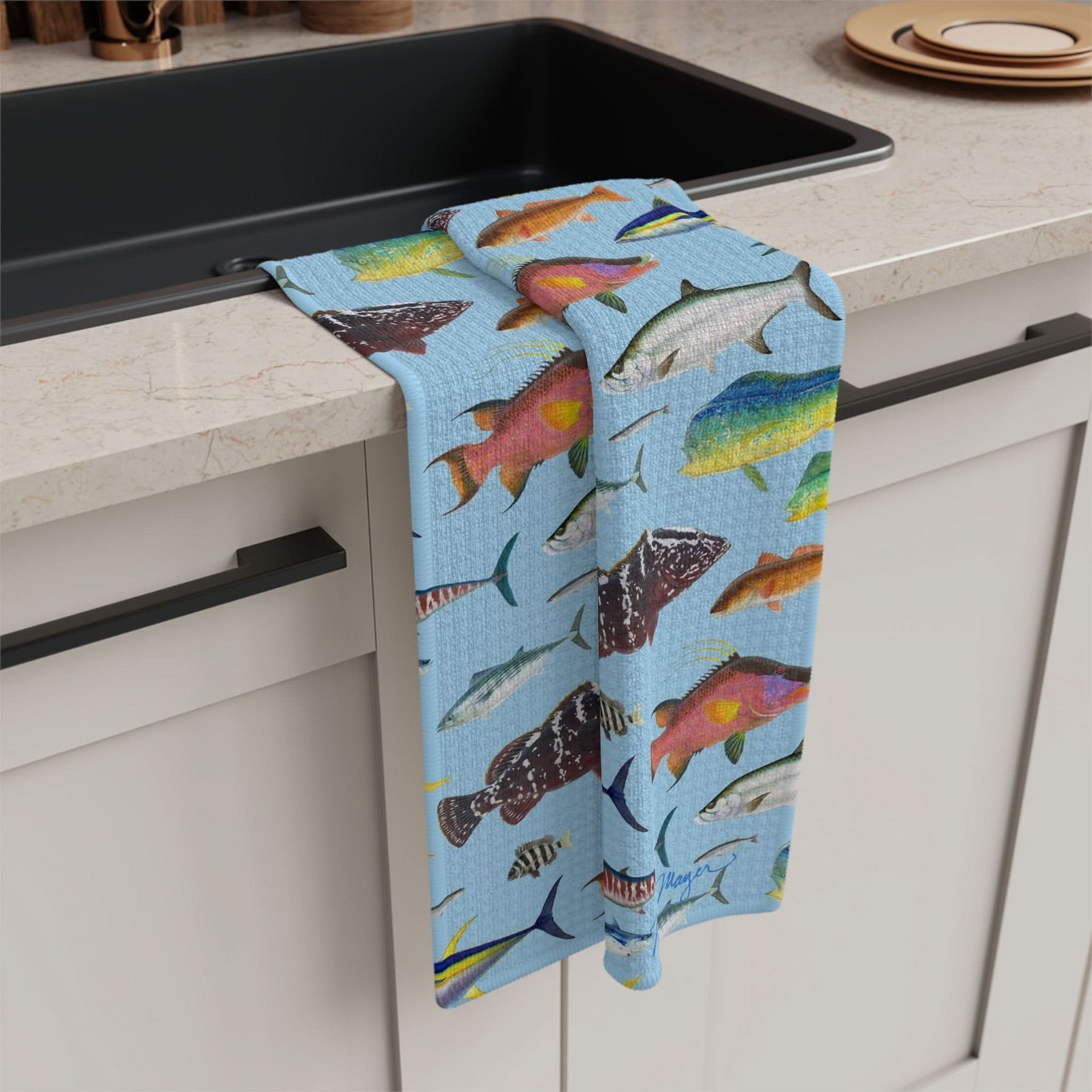 Southern Offshore Fish Blue Soft Kitchen Towel - NEW for Fall 2023!