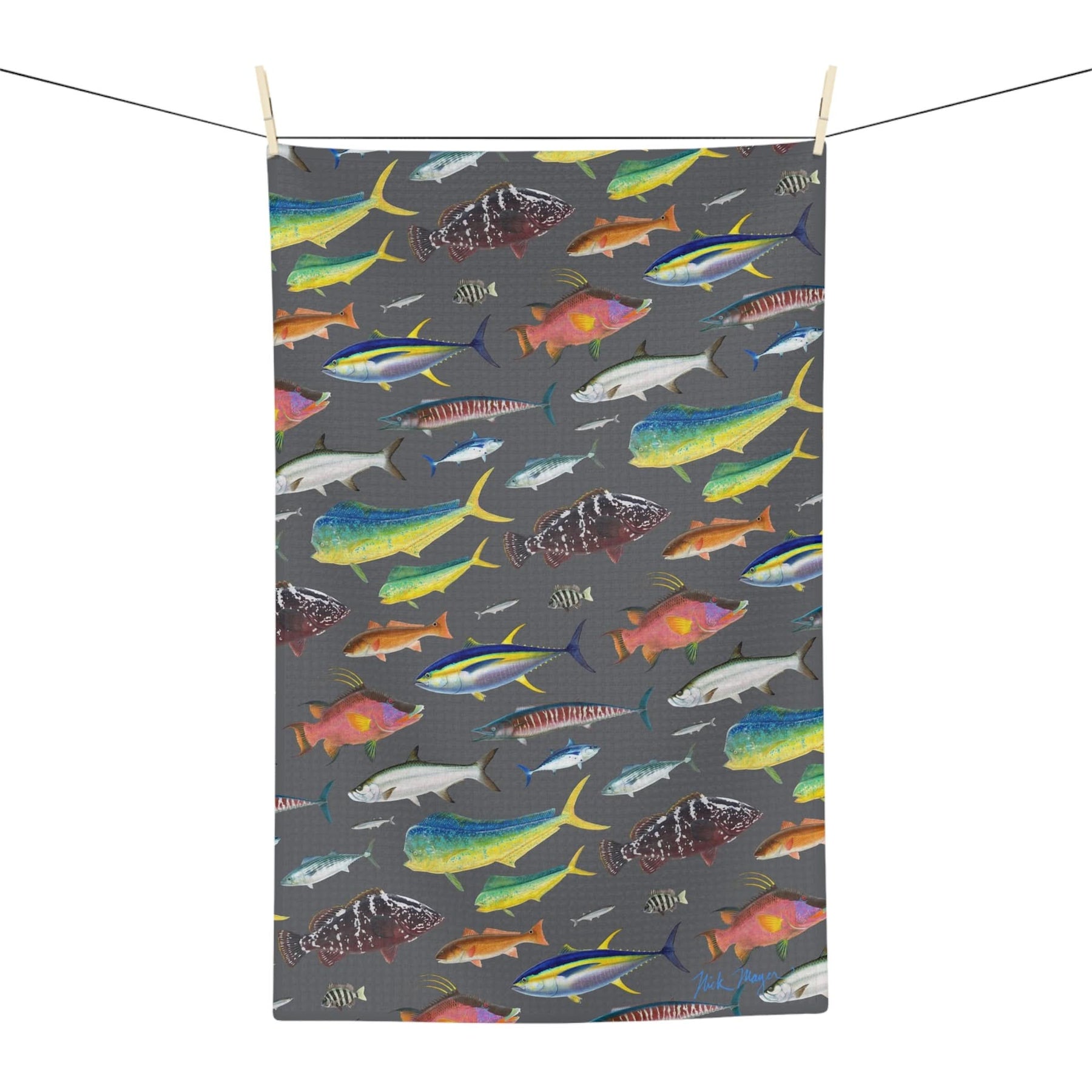 Southern Offshore Fish Grey Soft Kitchen Towel