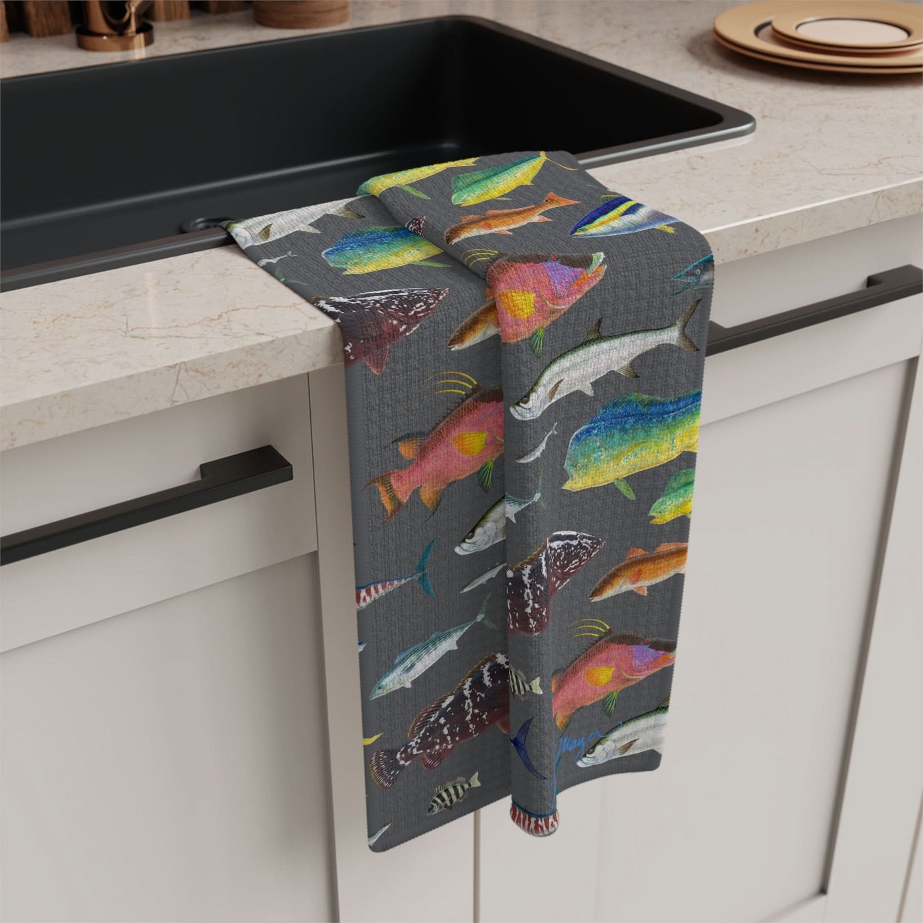 Southern Offshore Fish Grey Soft Kitchen Towel - NEW for Fall 2023!