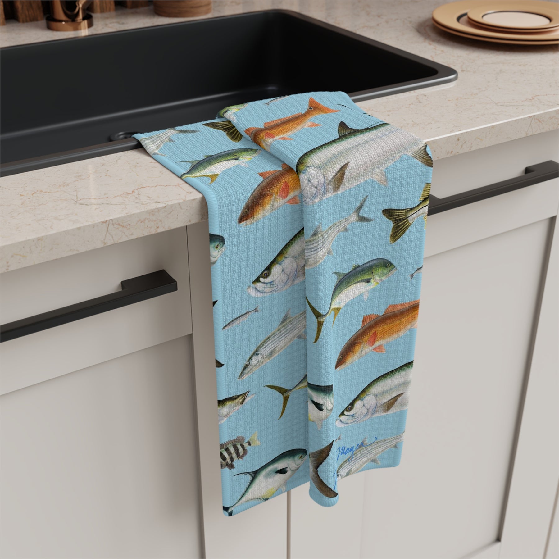 Southern Flats Fish Blue Soft Kitchen Towel