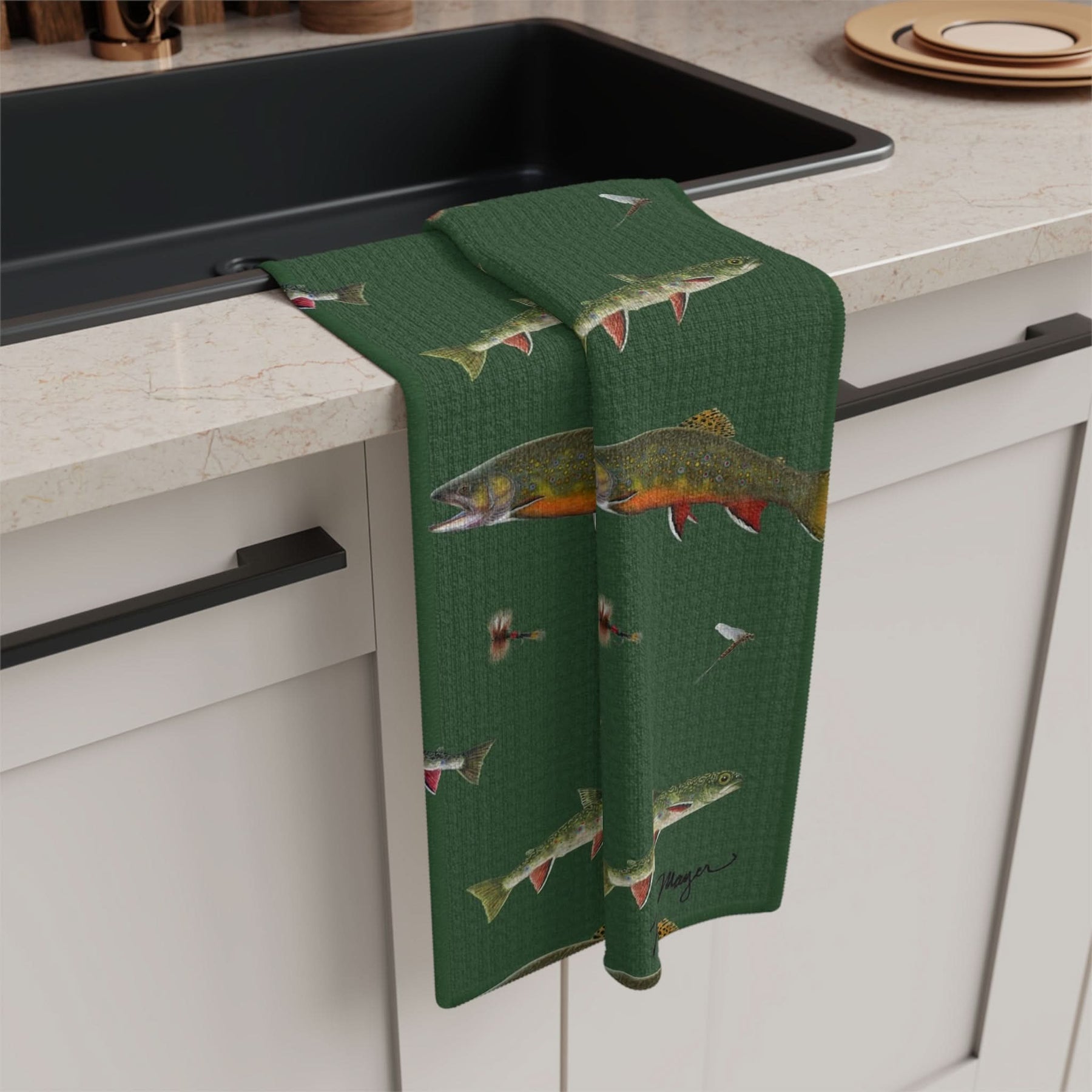 Brook Trout and Flies Soft Kitchen Towel - NEW for Fall 2023!