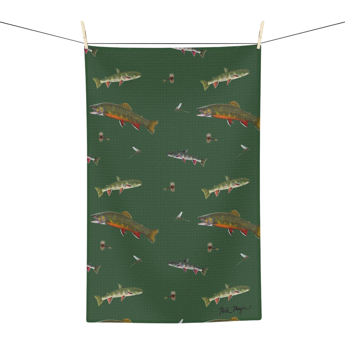 Brook Trout and Flies Soft Kitchen Towel