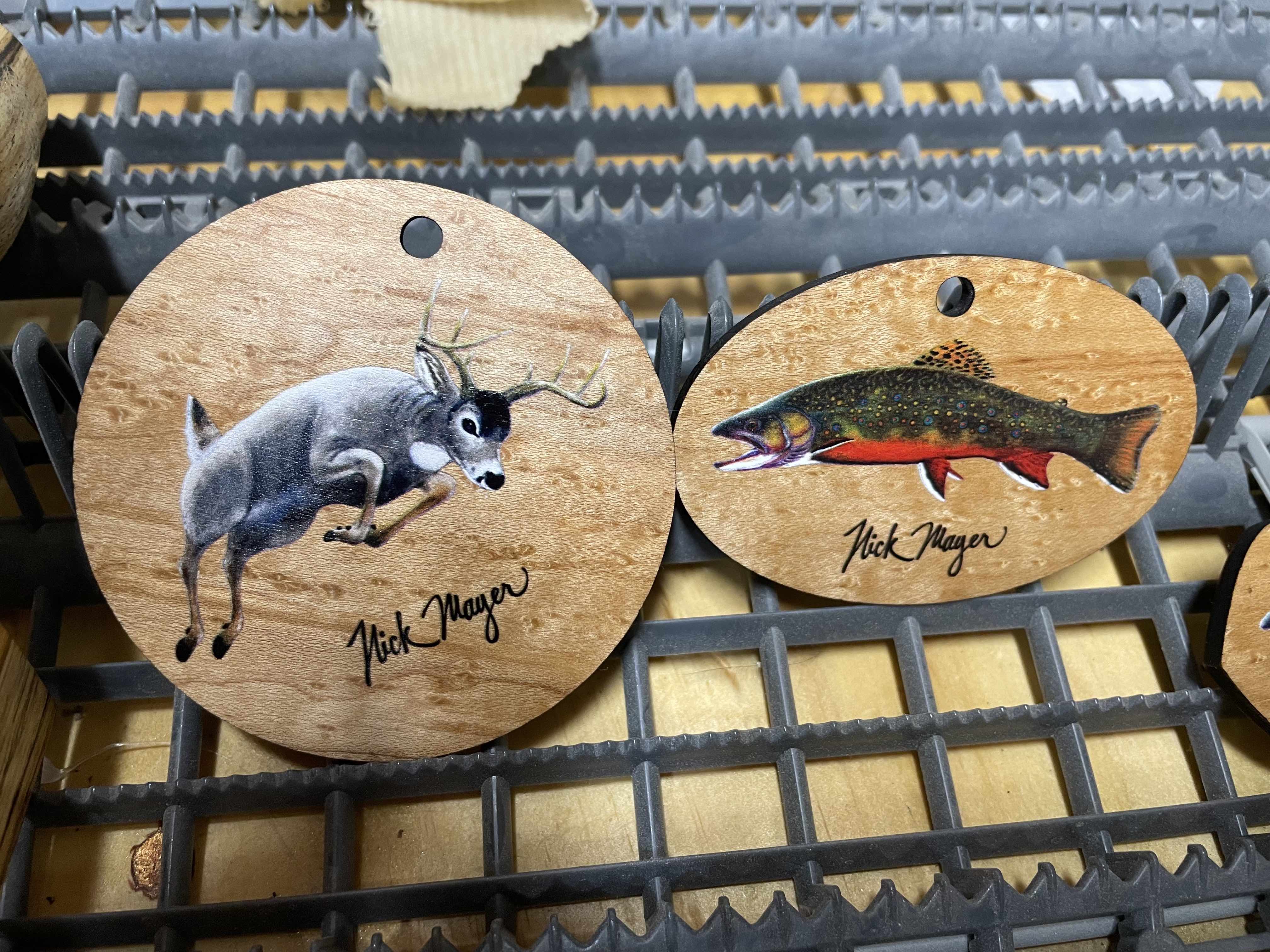 Brook Trout & Buck Hand-crafted Wooden Ornaments - Limited Supply