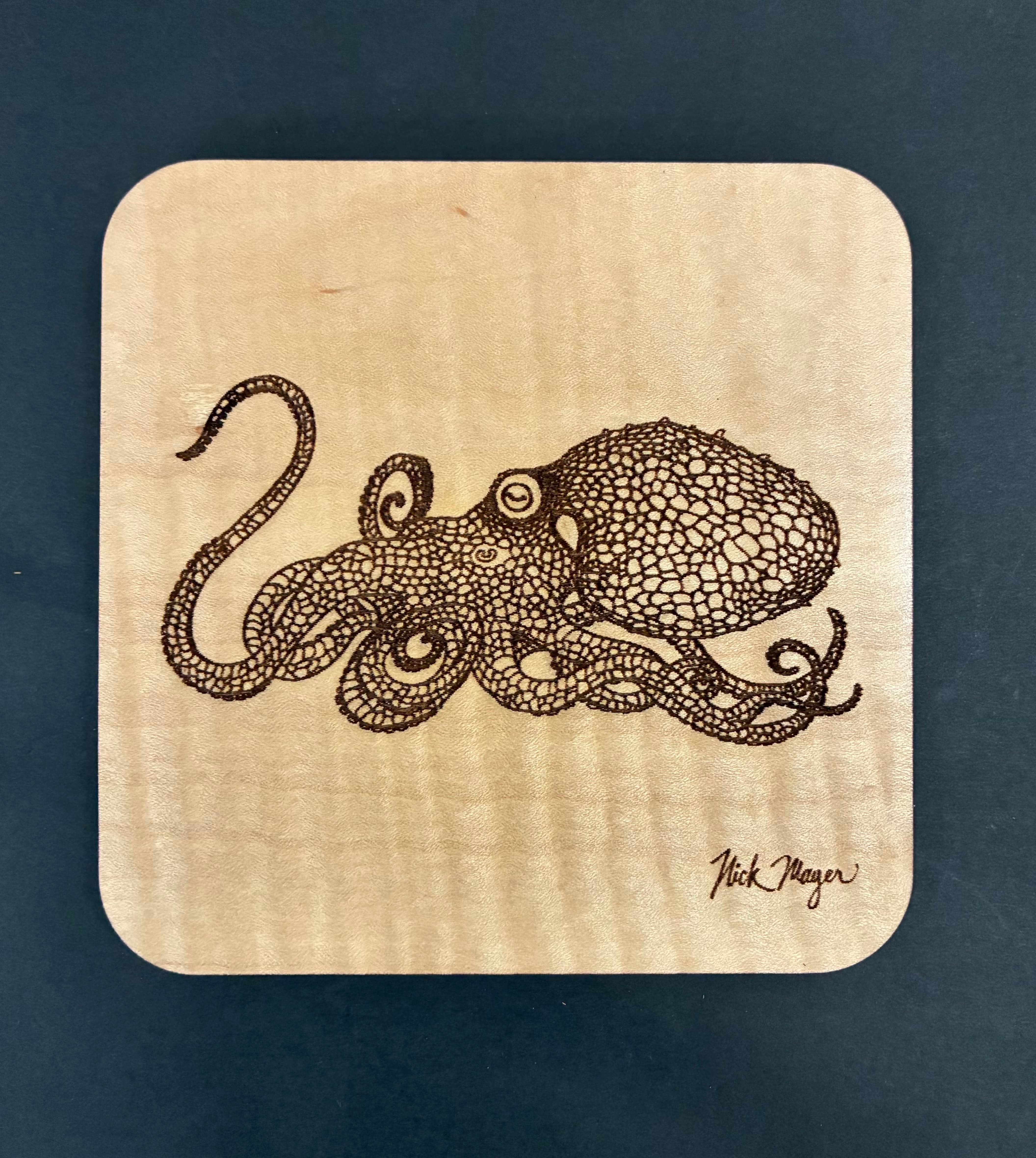 Set of 4 Two-Spot Octopus Hand-crafted Wooden Coasters - Limited Edition