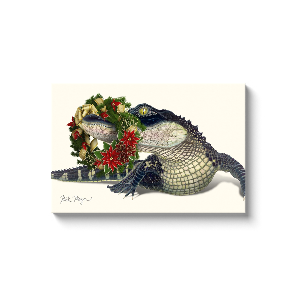 Santa's Helper Alligator Holiday Canvas Print