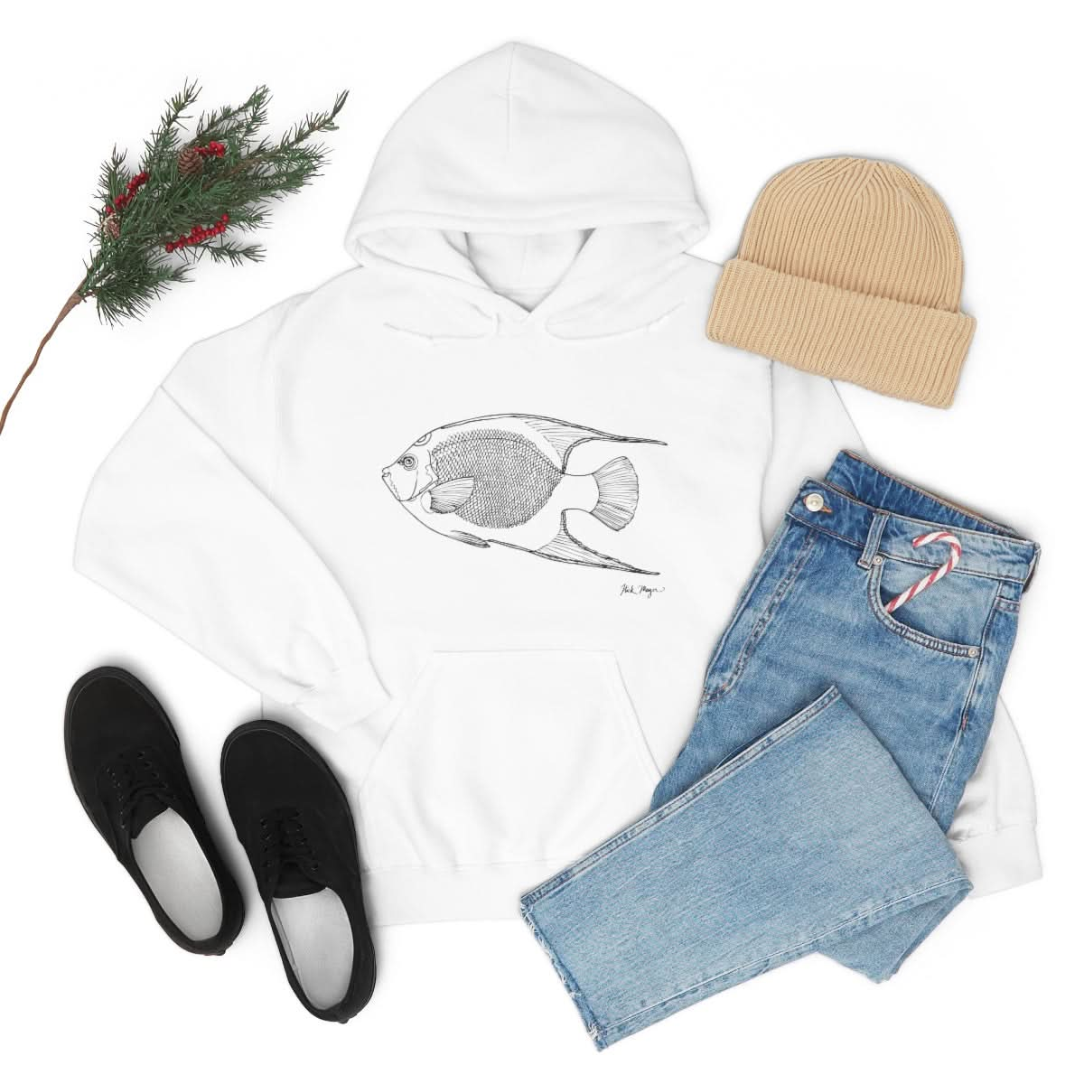 Queen Angelfish Drawing Warm Hoodie