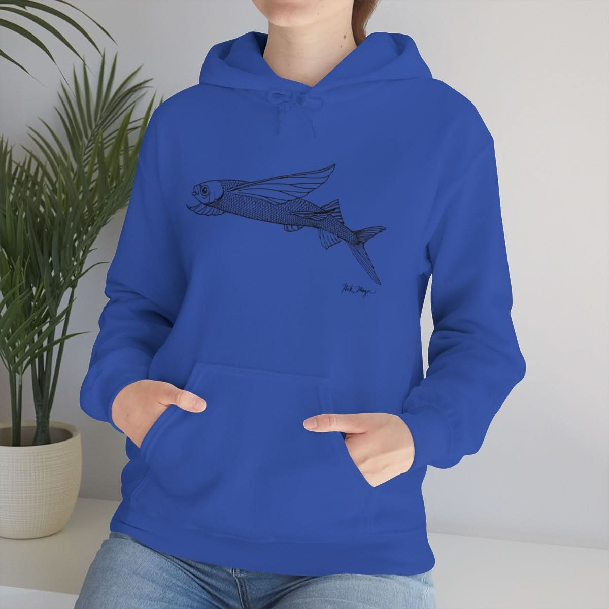 Flying Fish Drawing Warm Hoodie