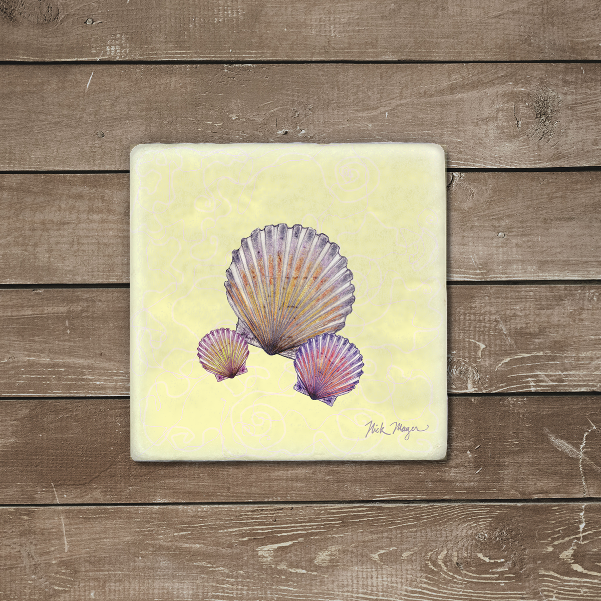 Scallops Marble Stone Coasters - Set of 4