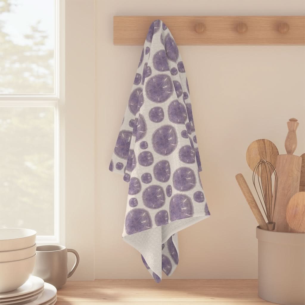 purple sand dollars art kitchen towel