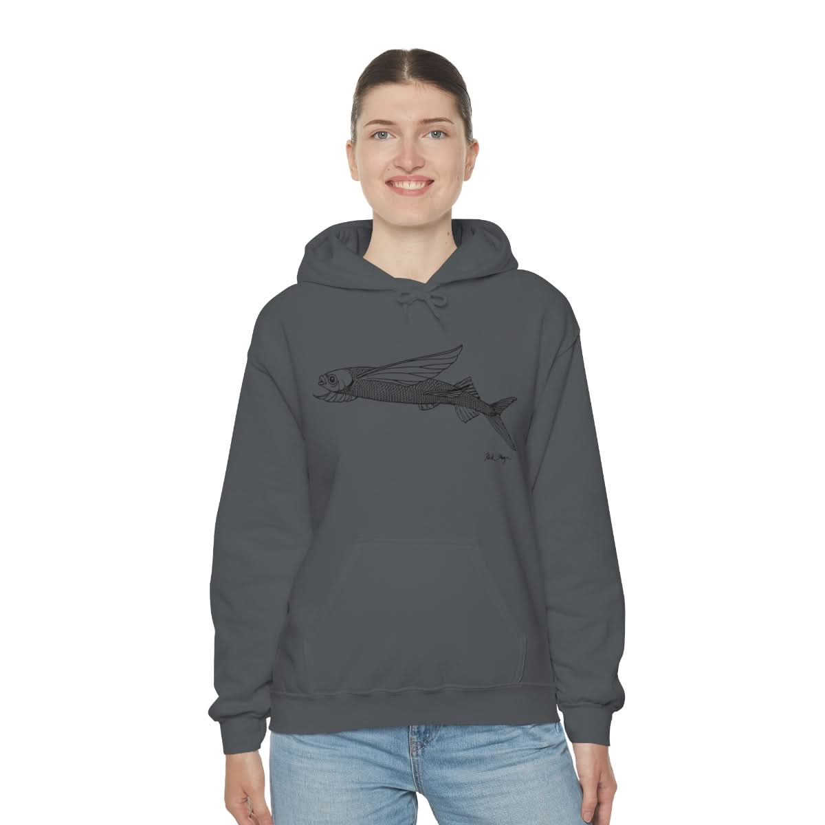 Flying Fish Drawing Warm Hoodie