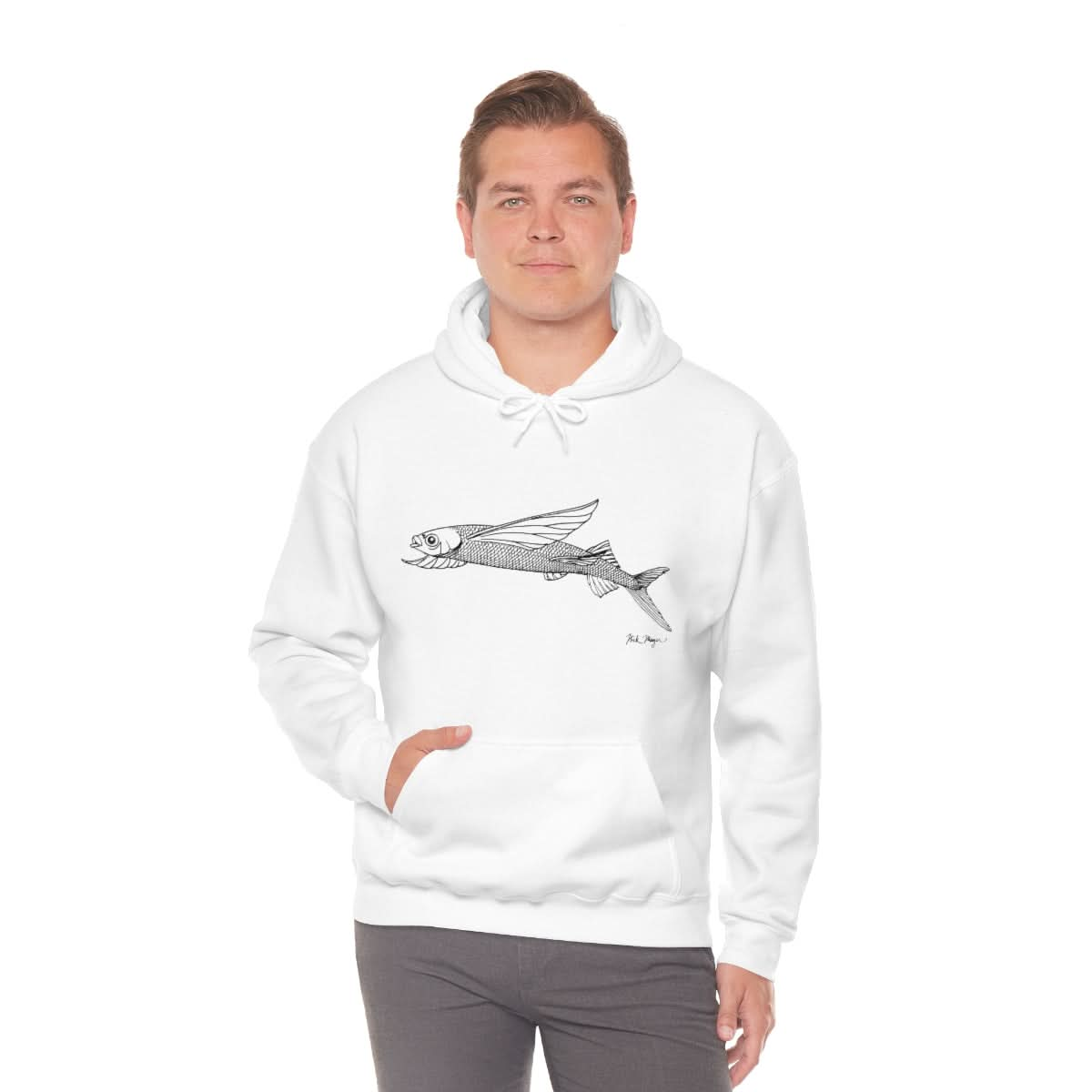 Flying Fish Drawing Warm Hoodie