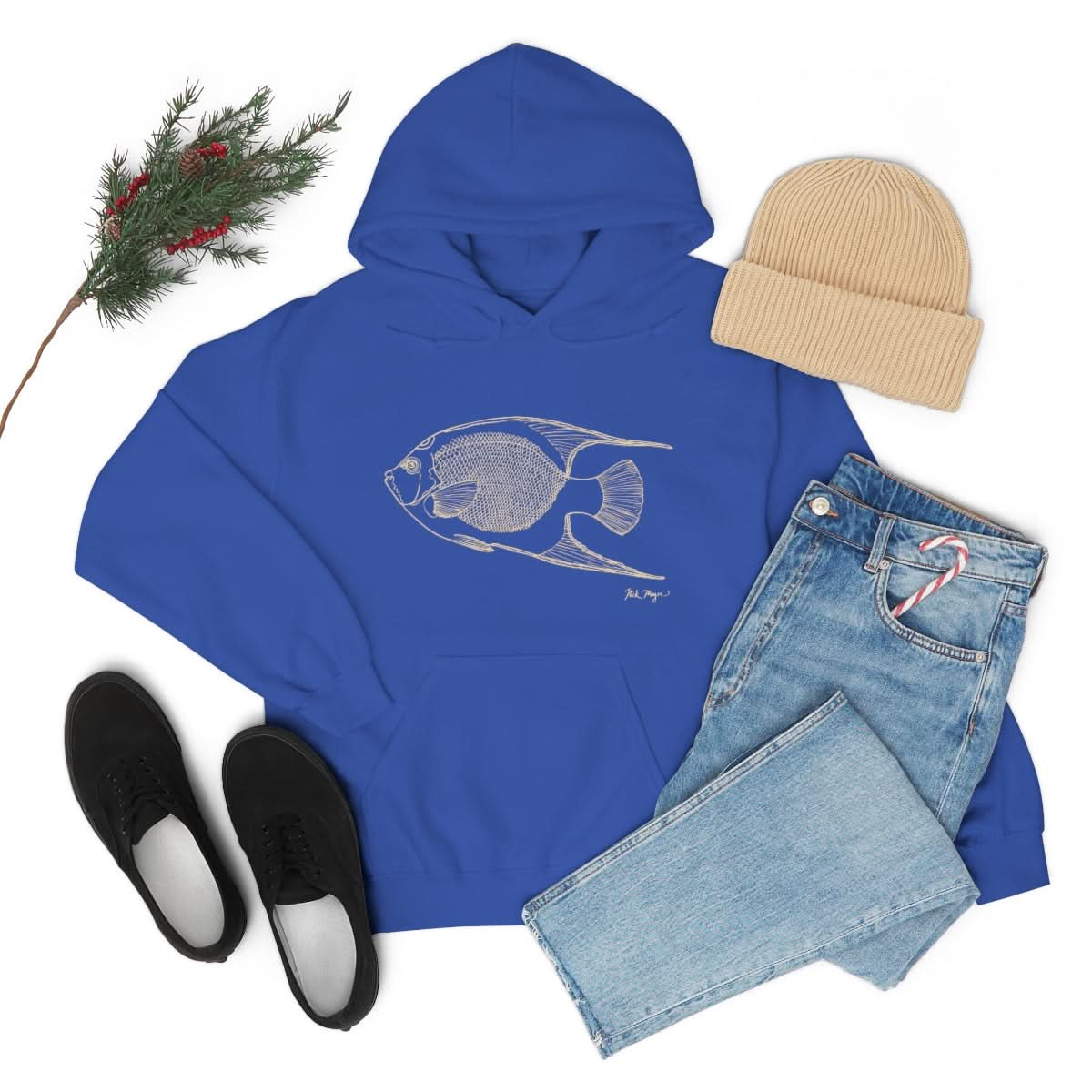 Queen Angelfish Drawing Warm Hoodie