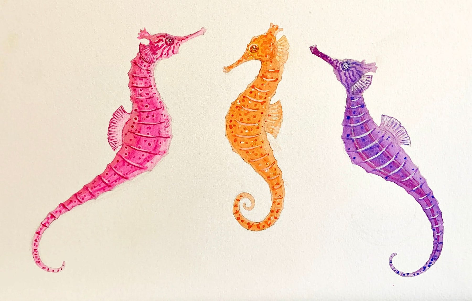 Whimsical Seahorses Study Unframed Original Painting