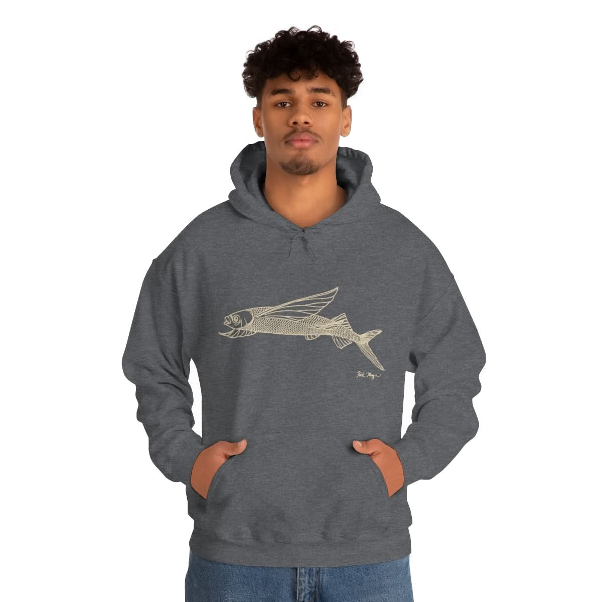 Flying Fish Drawing Warm Hoodie