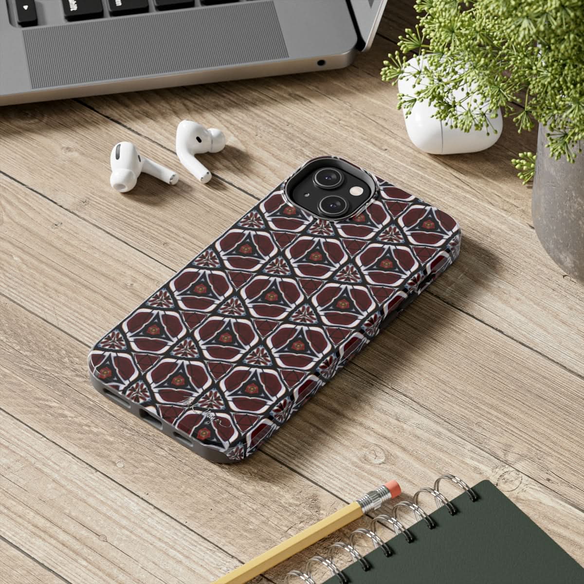 Maroon Butterfly Pattern Phone Case (iPhone)